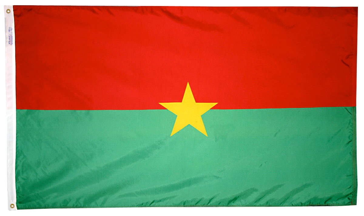 Burkina-Faso Flag 3x5 ft. Nylon SolarGuard Nyl-Glo 100% Made in USA to Official United Nations Design Specifications.