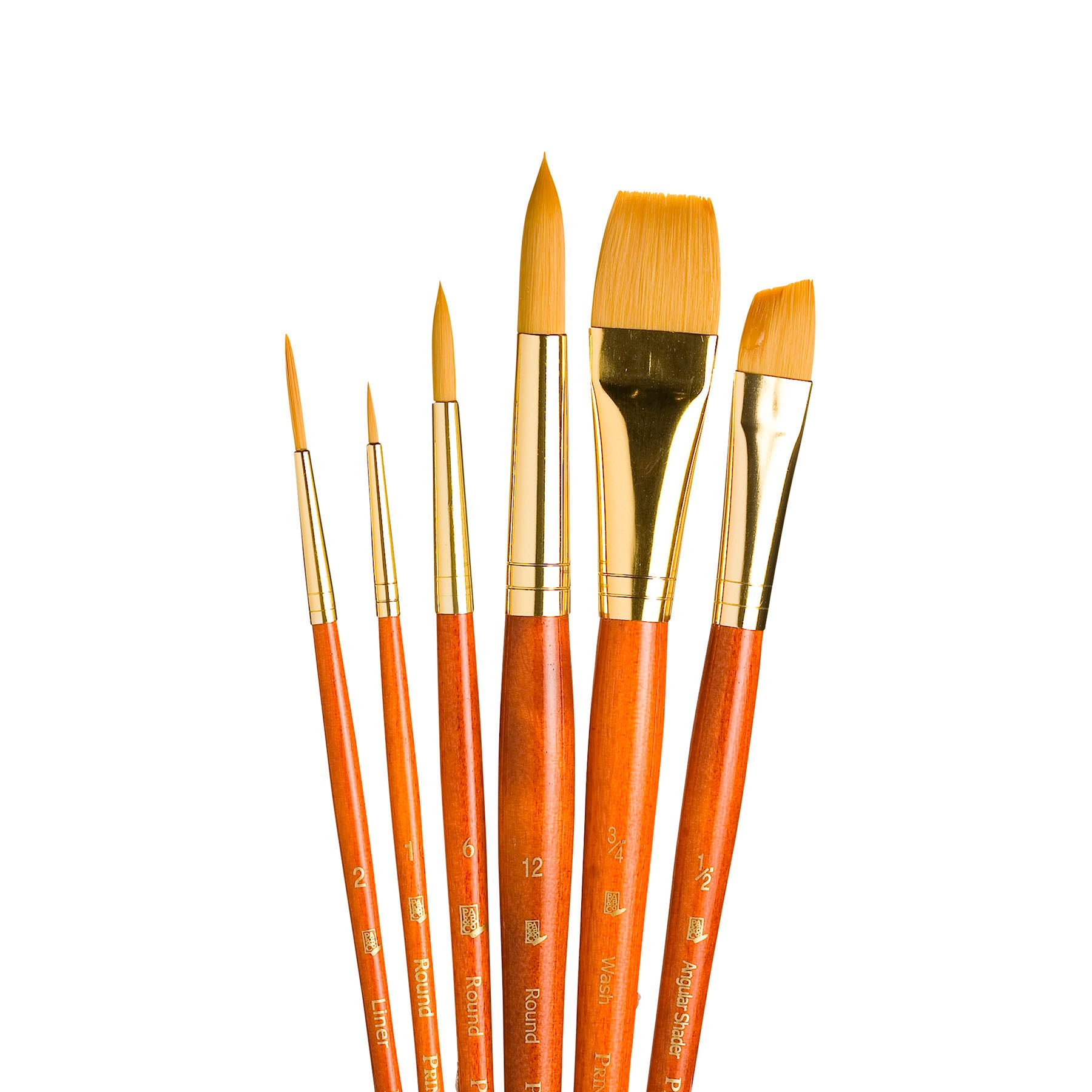 RealValue Brush Set, Gold Taklon Bristles, Short Handle Mixed Media Paintbrush, Orange, 6 Pieces