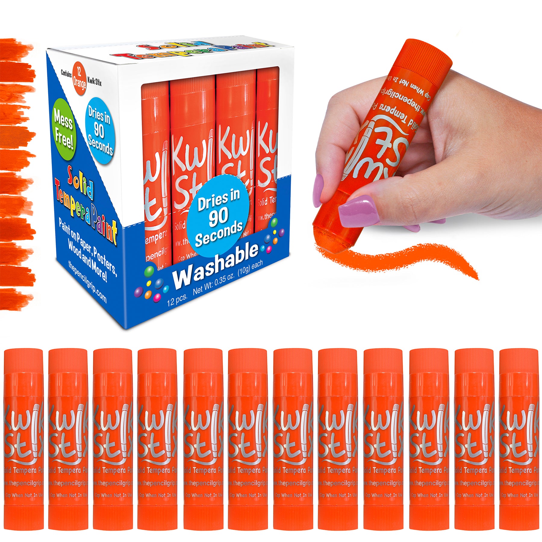 Solid Tempera Paint Sticks, Single Color Pack, Orange, Pack of 12