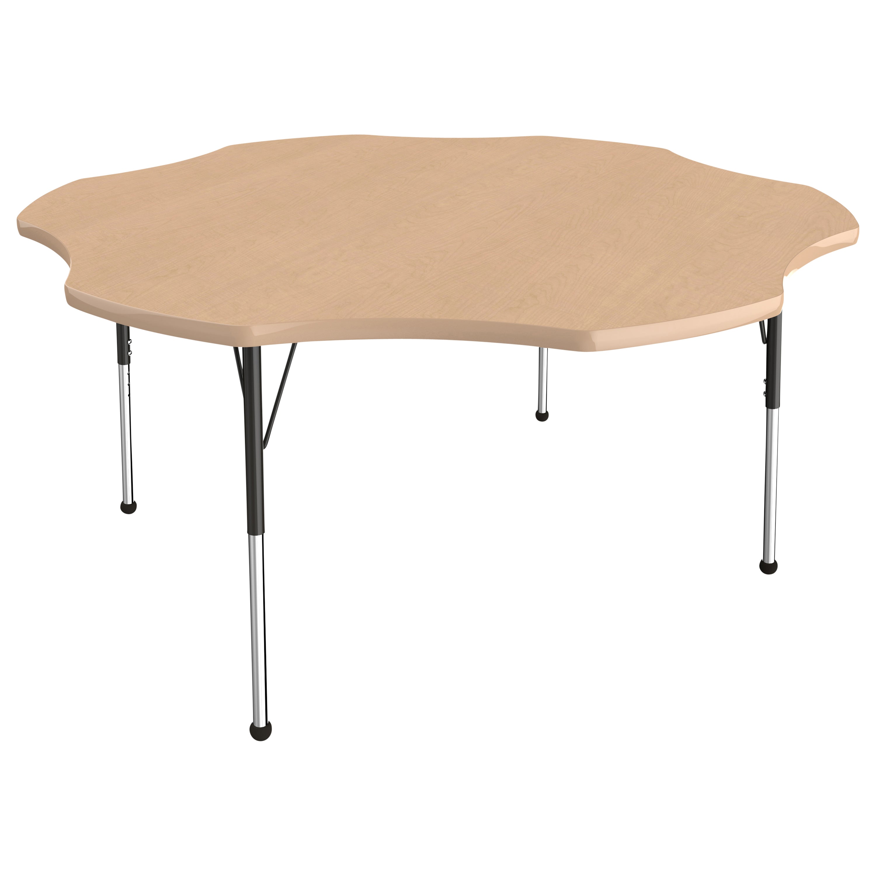 60" x 60" Flower T-Molding Activity Table with Adjustable Standard Ball Glide Legs - Maple/Maple/Black
