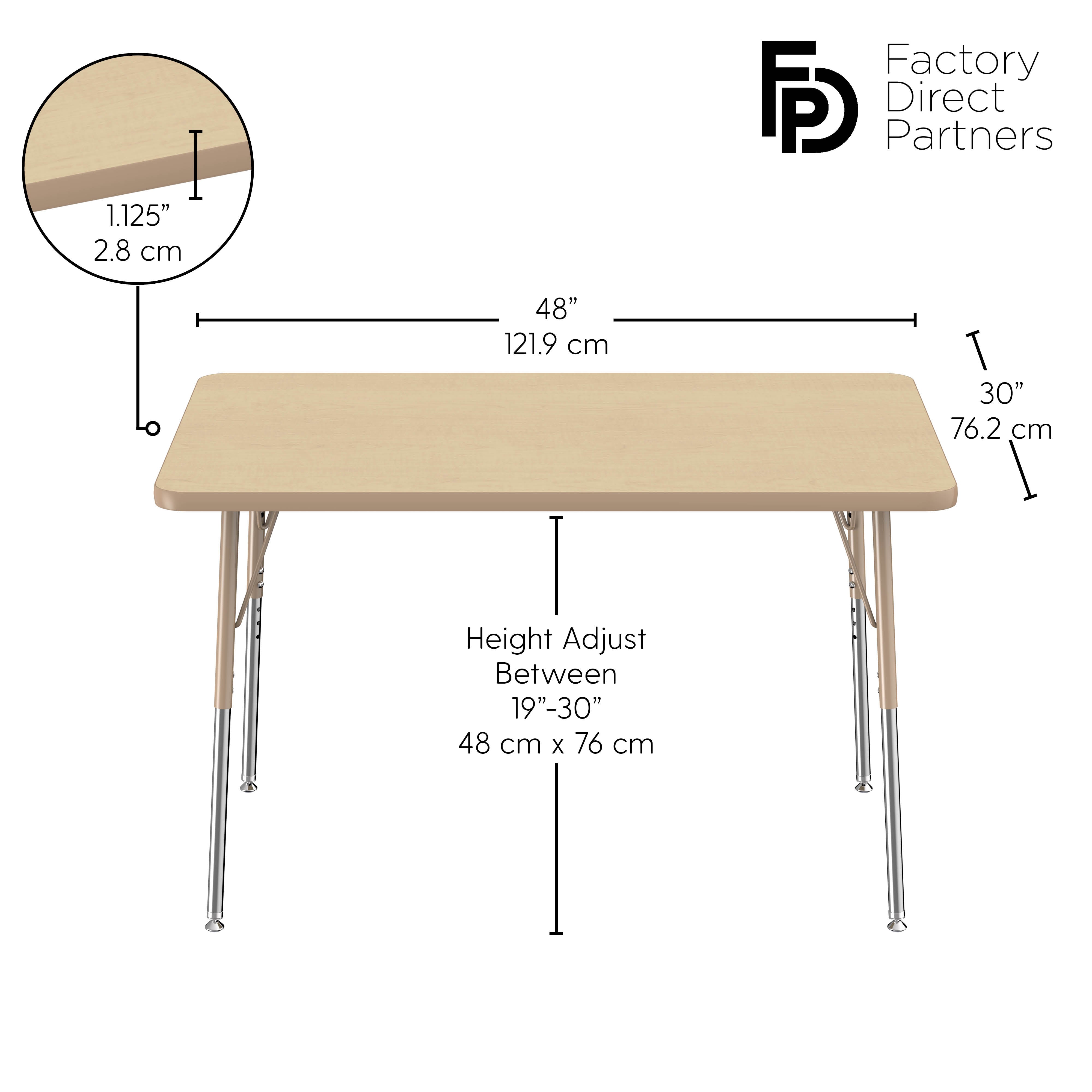 30" x 48" Rectangle T-Molding Activity Table with Adjustable Standard Swivel Glide Legs - Maple/Sand