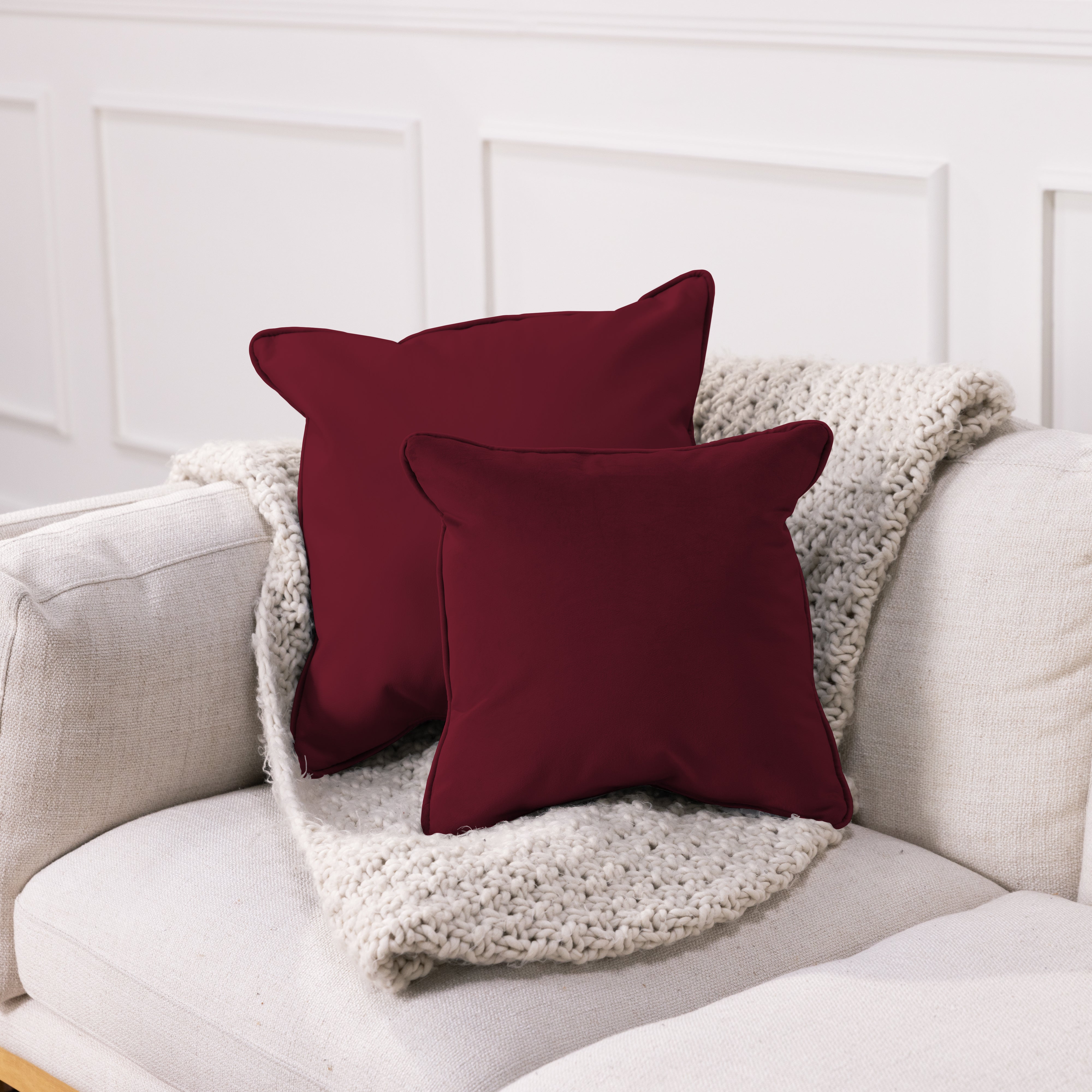 18" x 18" Square Microfiber and Faux Leather Pillow with Piping, 2-Piece - Bordeaux