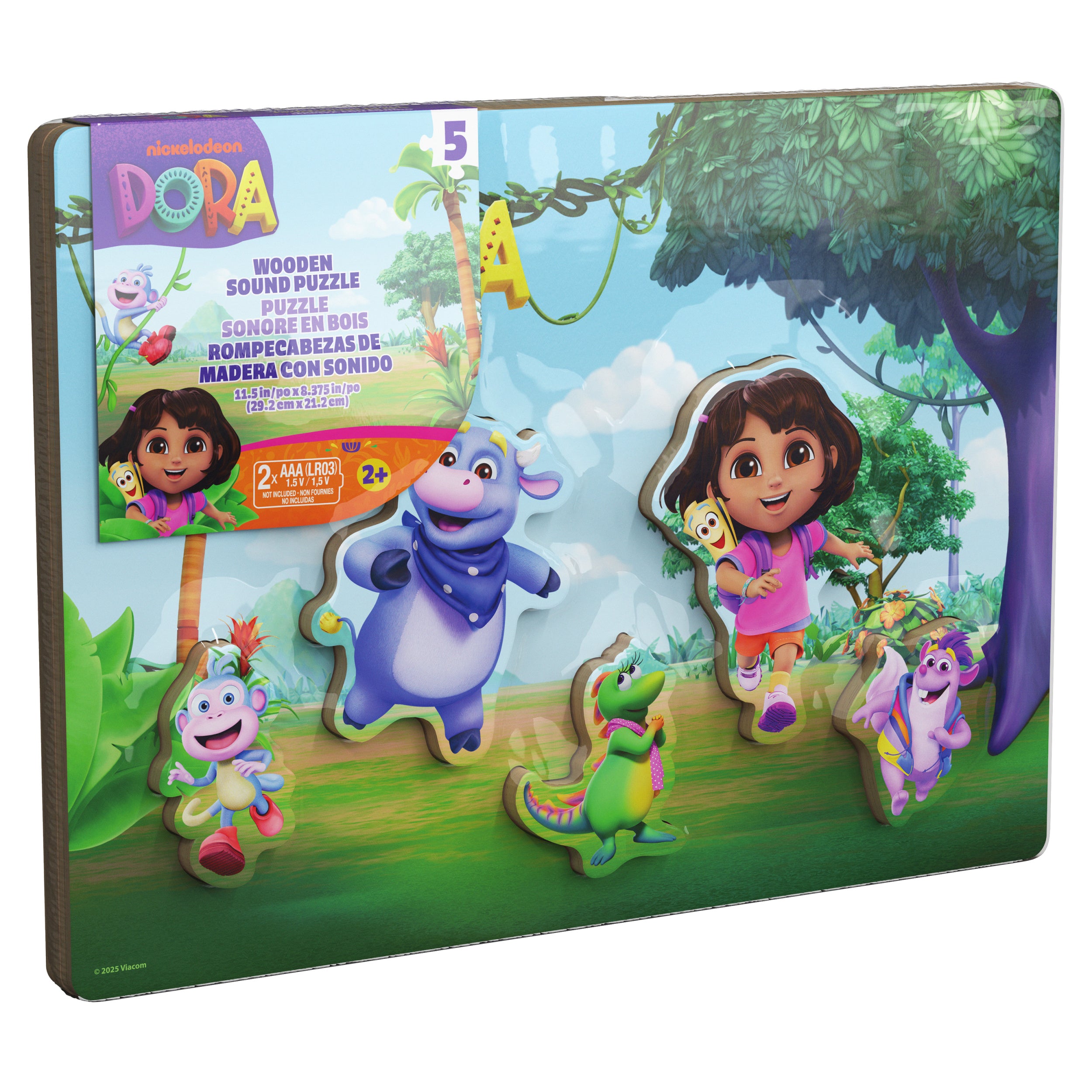 Spin Master Games, Dora the Explorer Sound Puzzle, 5-Piece Wood Puzzle for Toddlers & Kids, Featuring Bluey & Family with Sounds from the Show, Wooden Toddler Learning Toy, for Ages 3 & Up