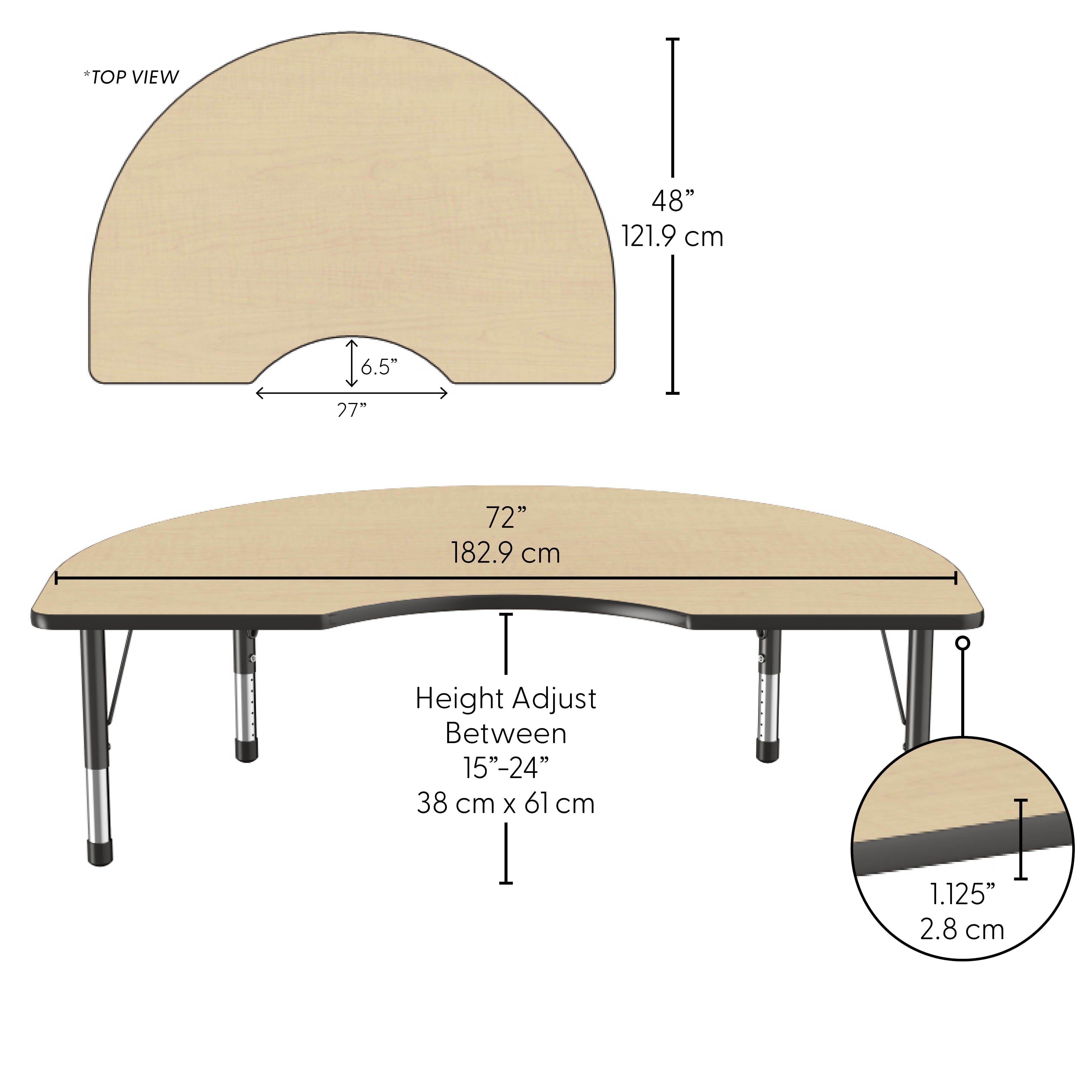 48" x 72" Kidney Thermofused Activity Table with Adjustable Chunky Legs - Maple/Black
