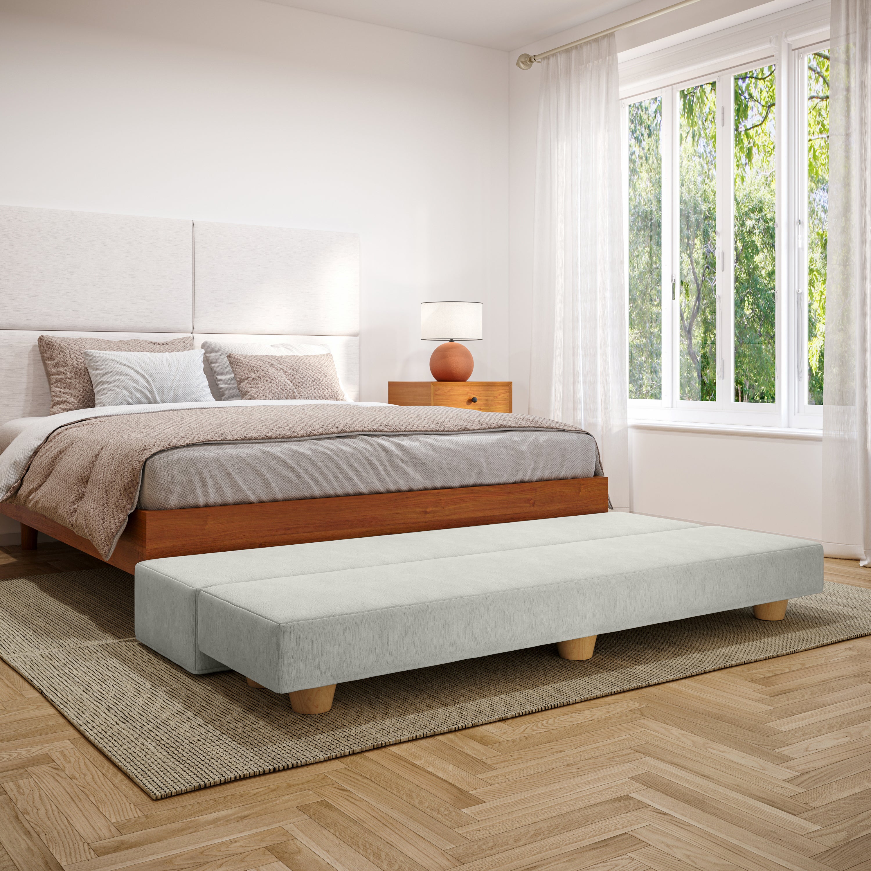 Jaxx Camden Convertible Bed Bench / Fold-Out Twin Guest Bed, Ice