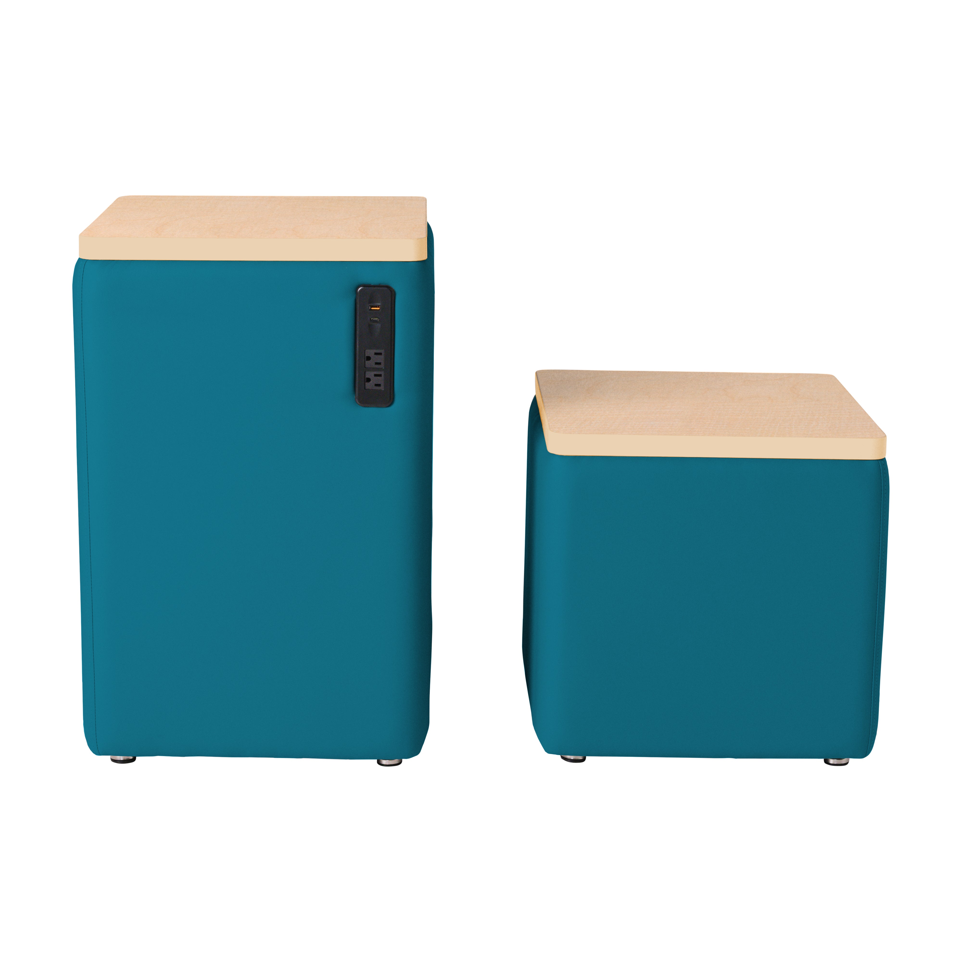 Pro Series Upholstered 18" x 18" Square Ottoman Table with Tech Panel 28" Height - Teal/Maple