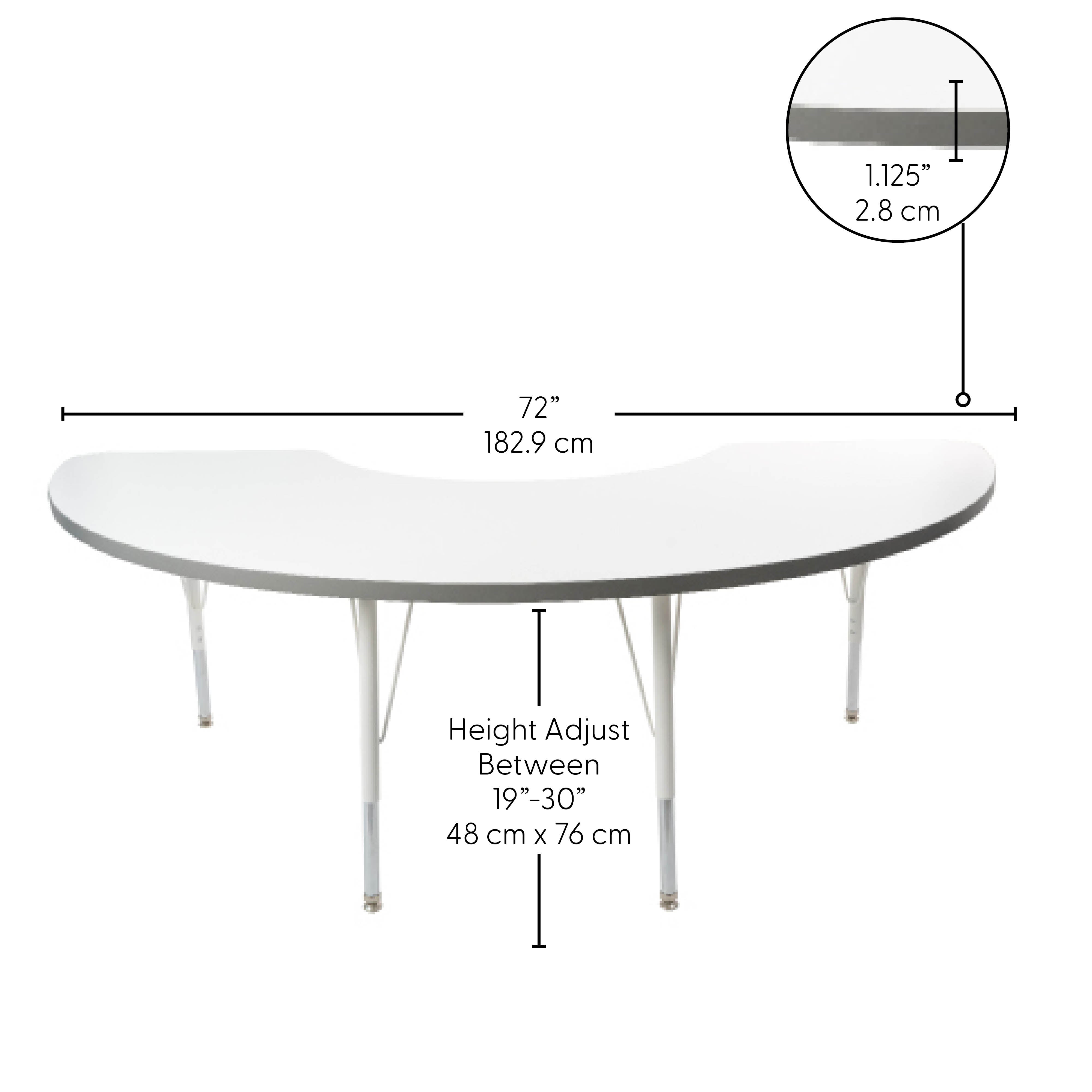 36" x 72" Half Moon Thermofused Activity Table with Adjustable Standard Swivel Glide Legs - White/North Sea/White
