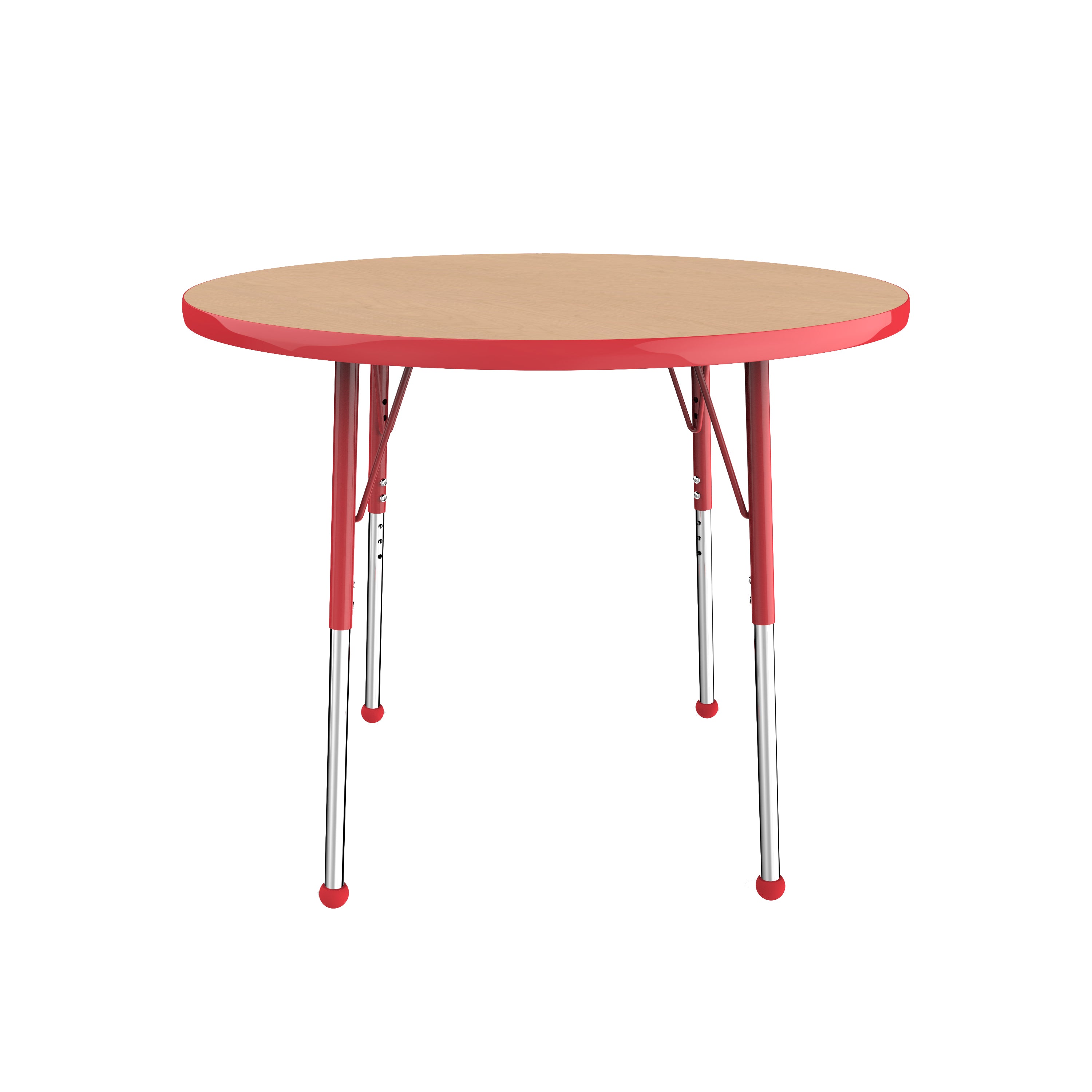 36" Round T-Molding Activity Table with Adjustable Standard Ball Glide Legs - Maple/Red