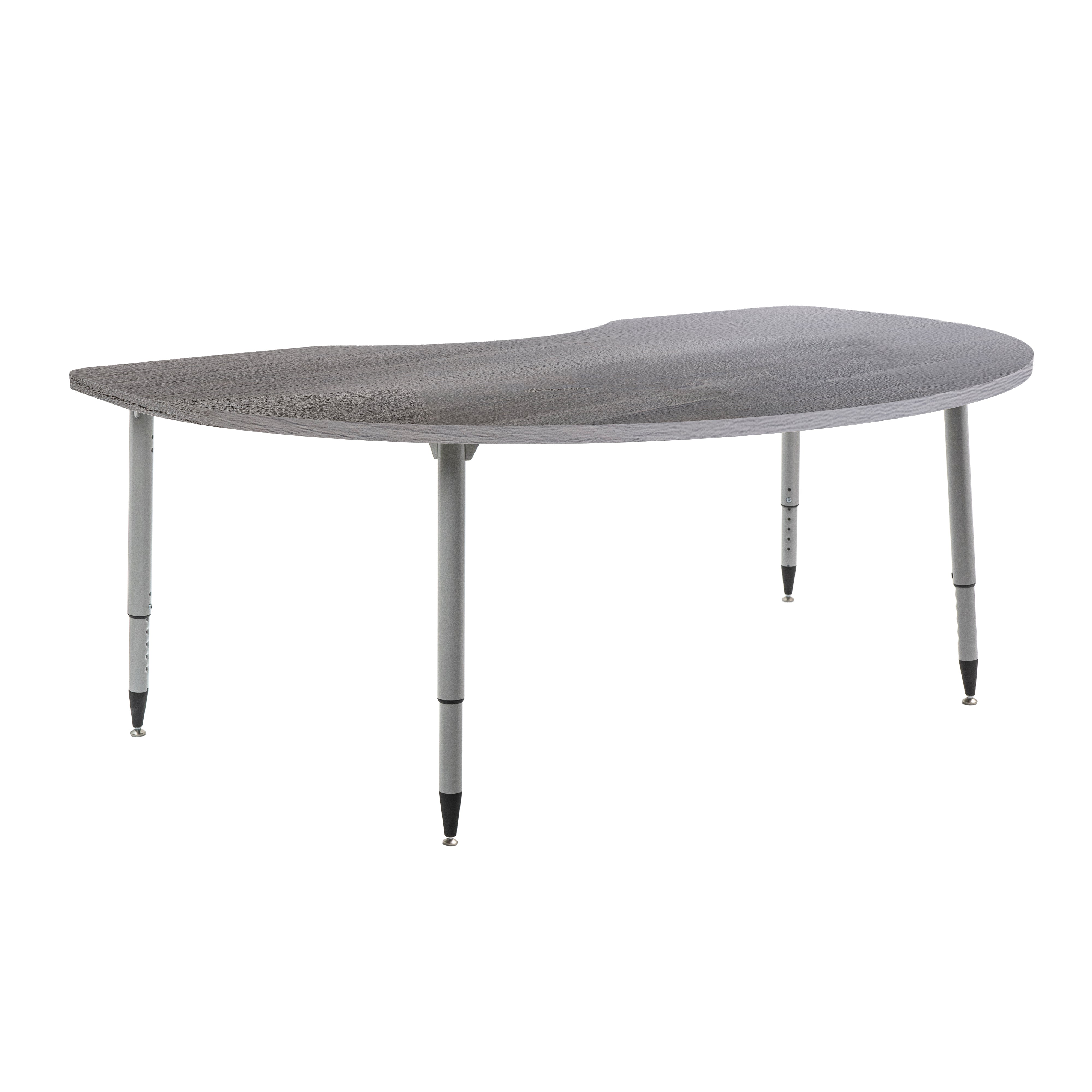 Adapte 48" x 72" Kidney Woodgrain Activity Table with Adjustable Tapered Legs - Gray Wood/Silver