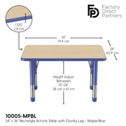 24" x 36" Rectangle T-Molding Activity Table with Adjustable Chunky Legs - Maple/Blue