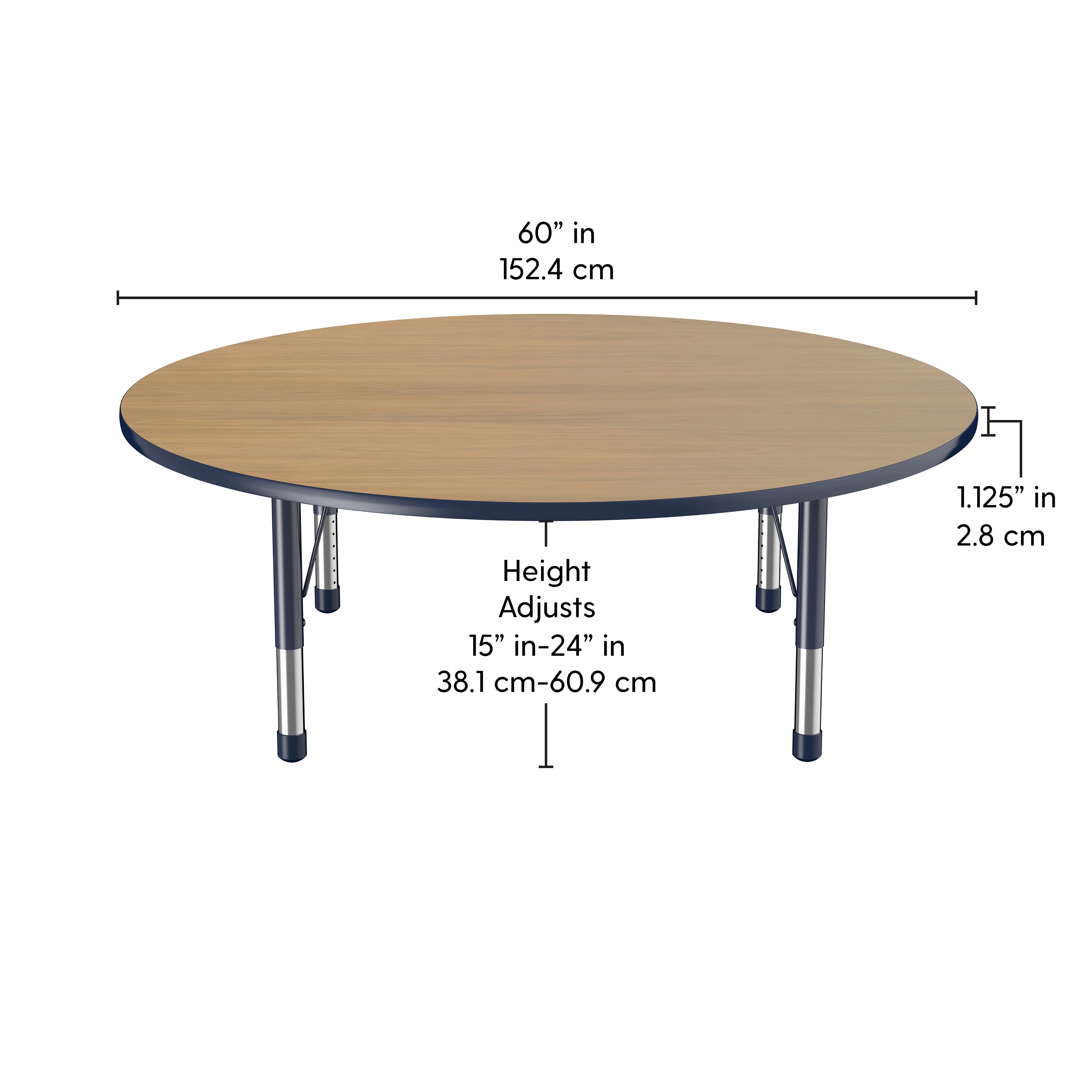 60" Round T-Molding Activity Table with Adjustable Chunky Legs - Pasadena Oak/Navy