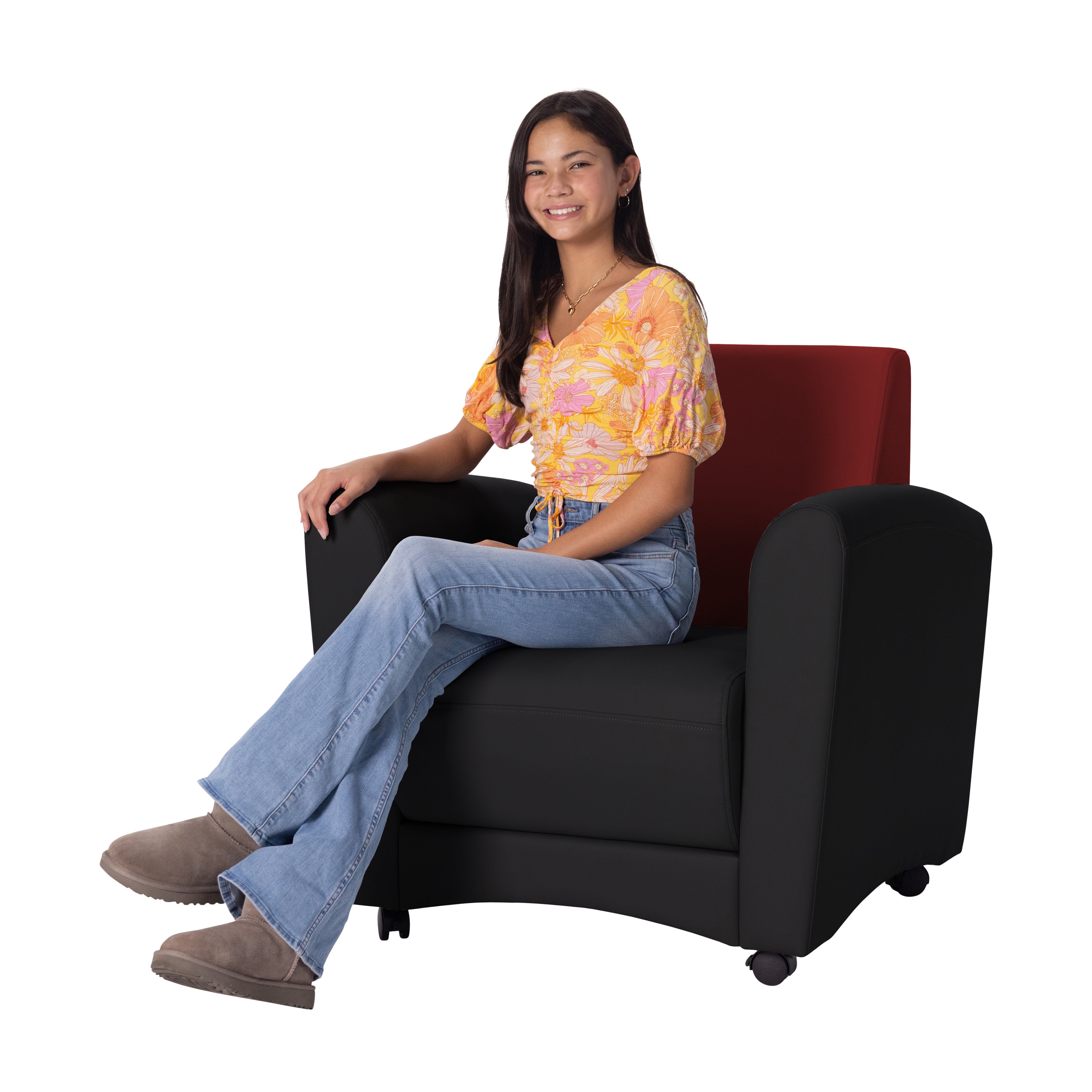 Pro Series Upholstered Mobile Common Area Chair - Black/Crimson