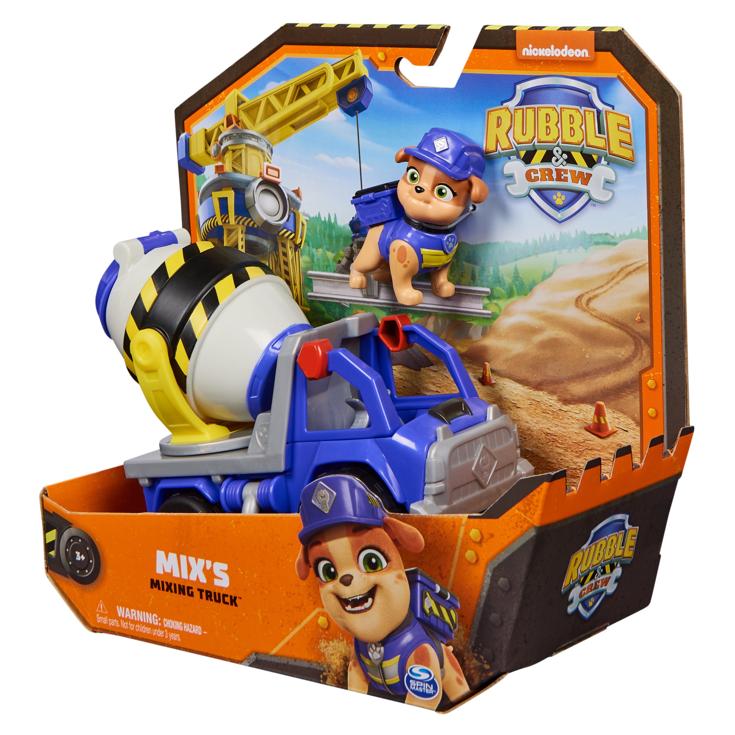 Rubble & Crew, Mix’s Cement Mixer Toy Truck with Action Figure and Movable Construction Toys, Kids Toys for Ages 3 and Up