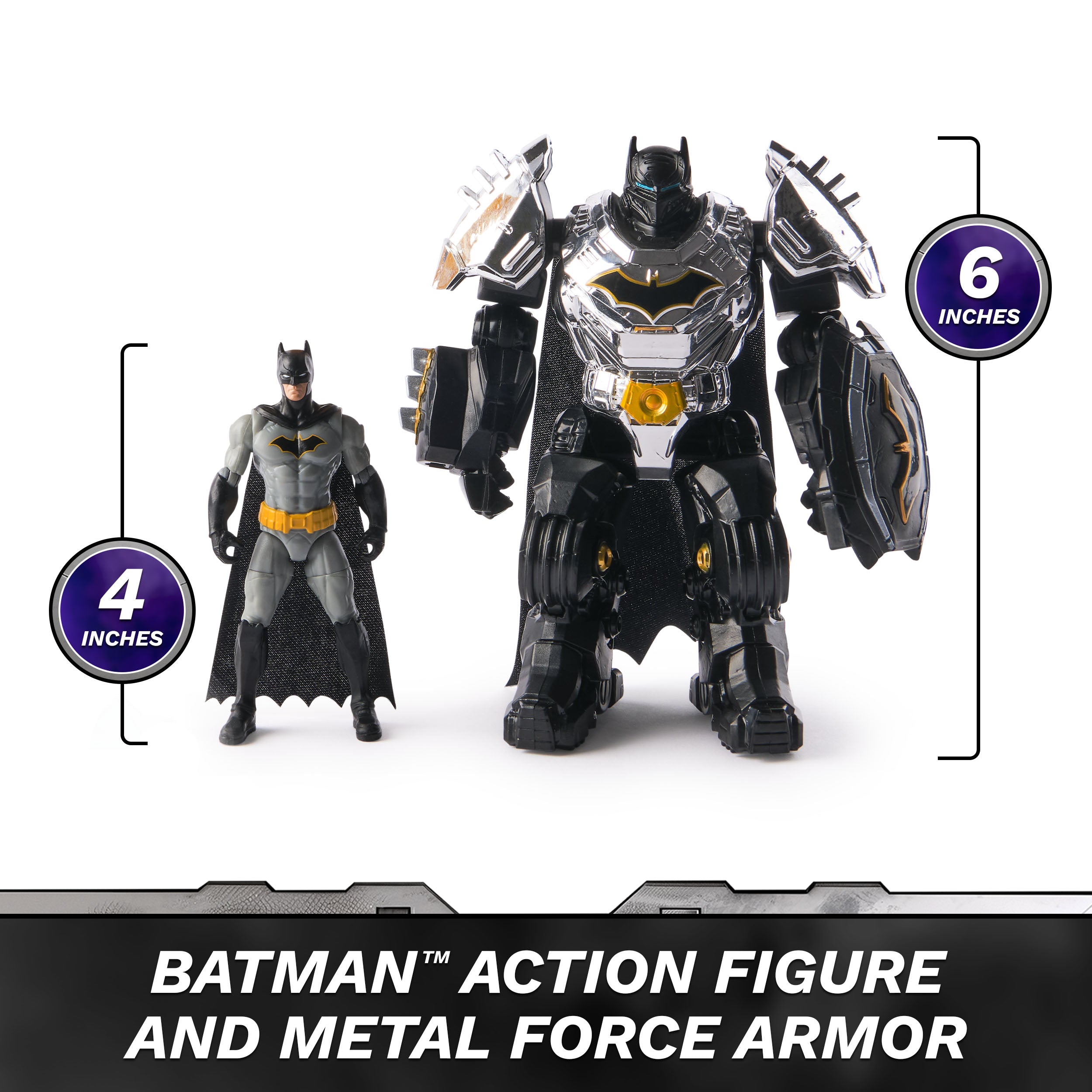 DC Comics, Metal Force Batman Action Figure, 6-Inch with 4-Inch Mini Figure, Built-in Blaster and Armor Suit, Super Hero Kids Toys for Boys and Girls Ages 4 and Up
