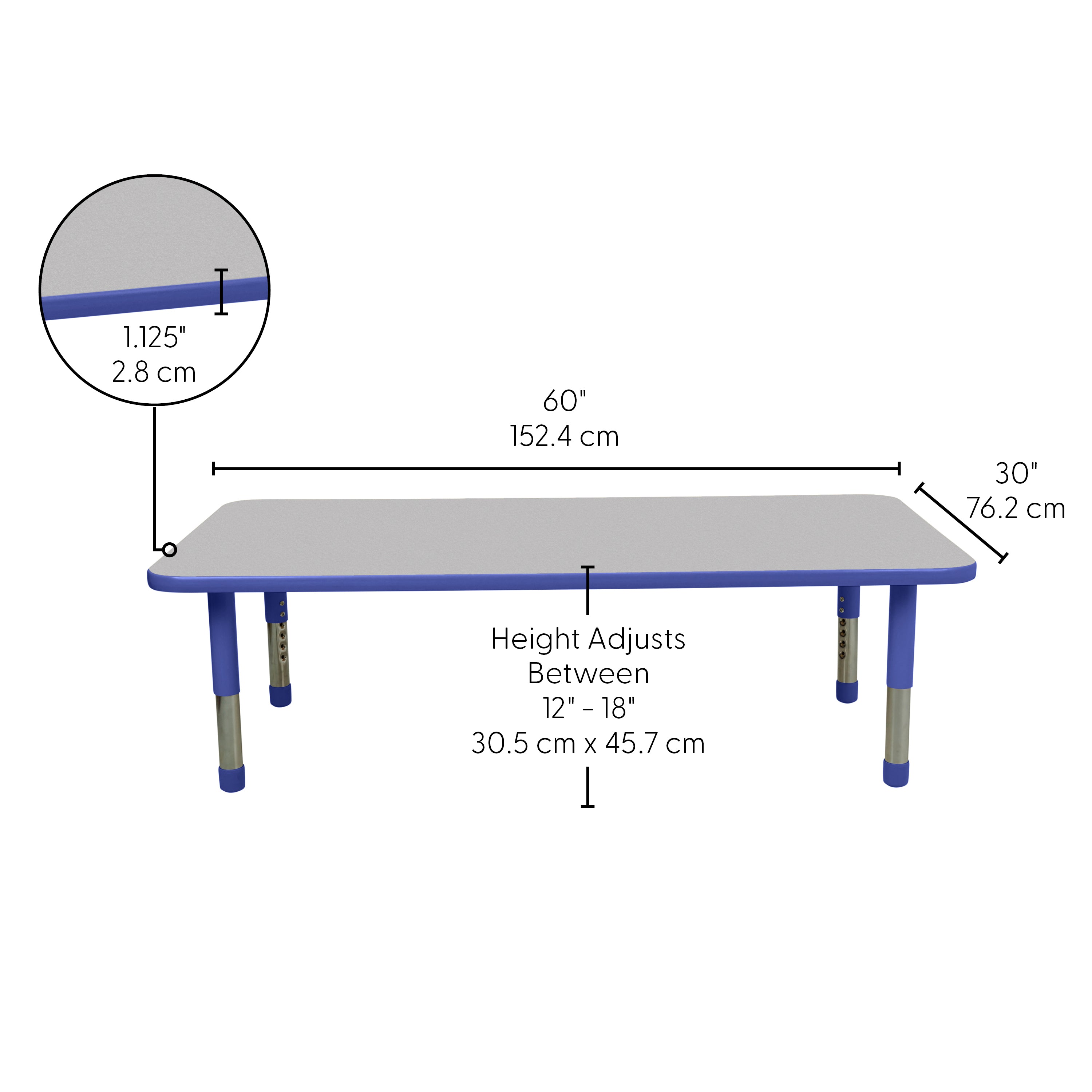 30" x 60" Rectangle T-Molding Activity Table with Adjustable Tiny Tot Legs - Gray/Blue