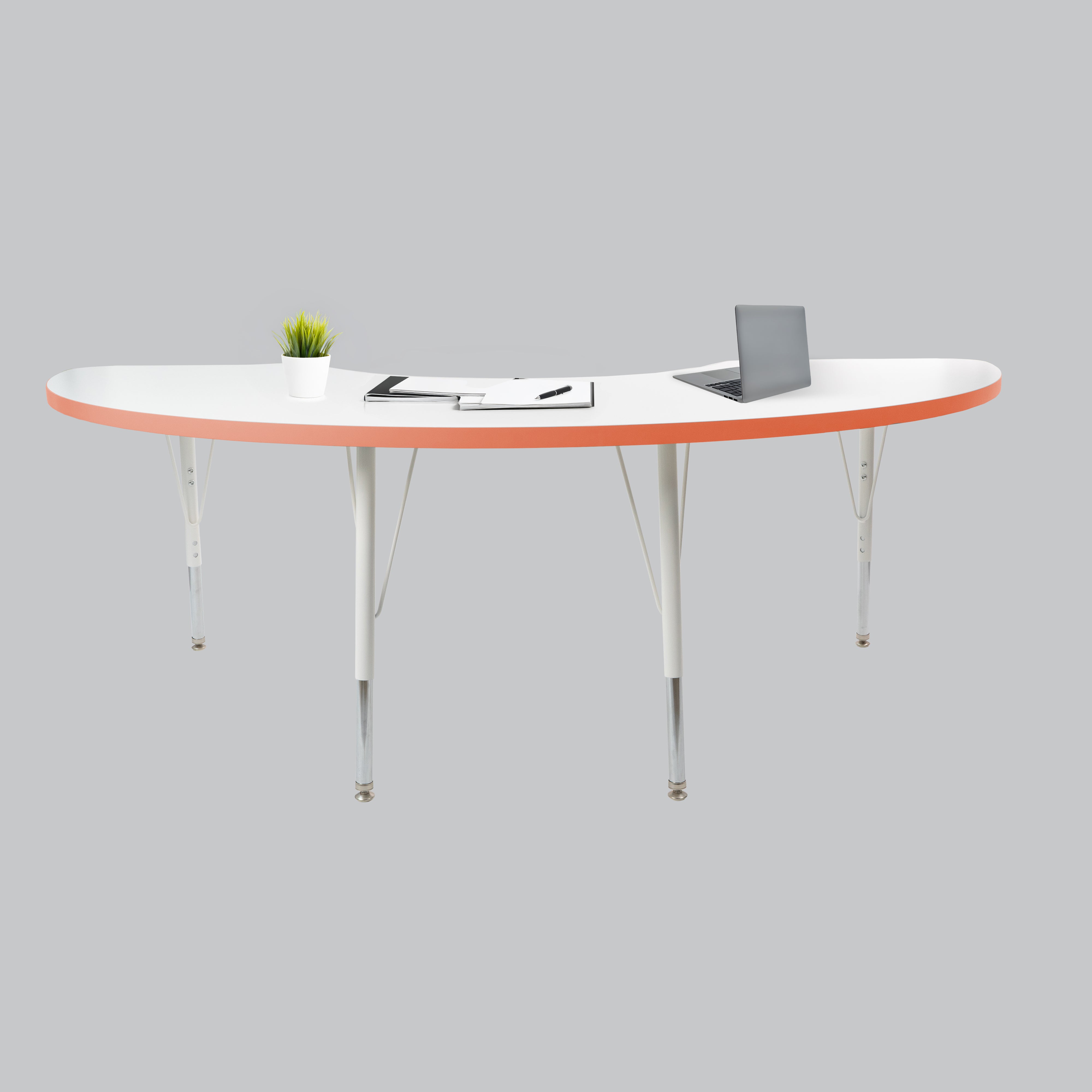 36" x 72" Half Moon Thermofused Activity Table with Adjustable Standard Swivel Glide Legs - White/Tangerine/White