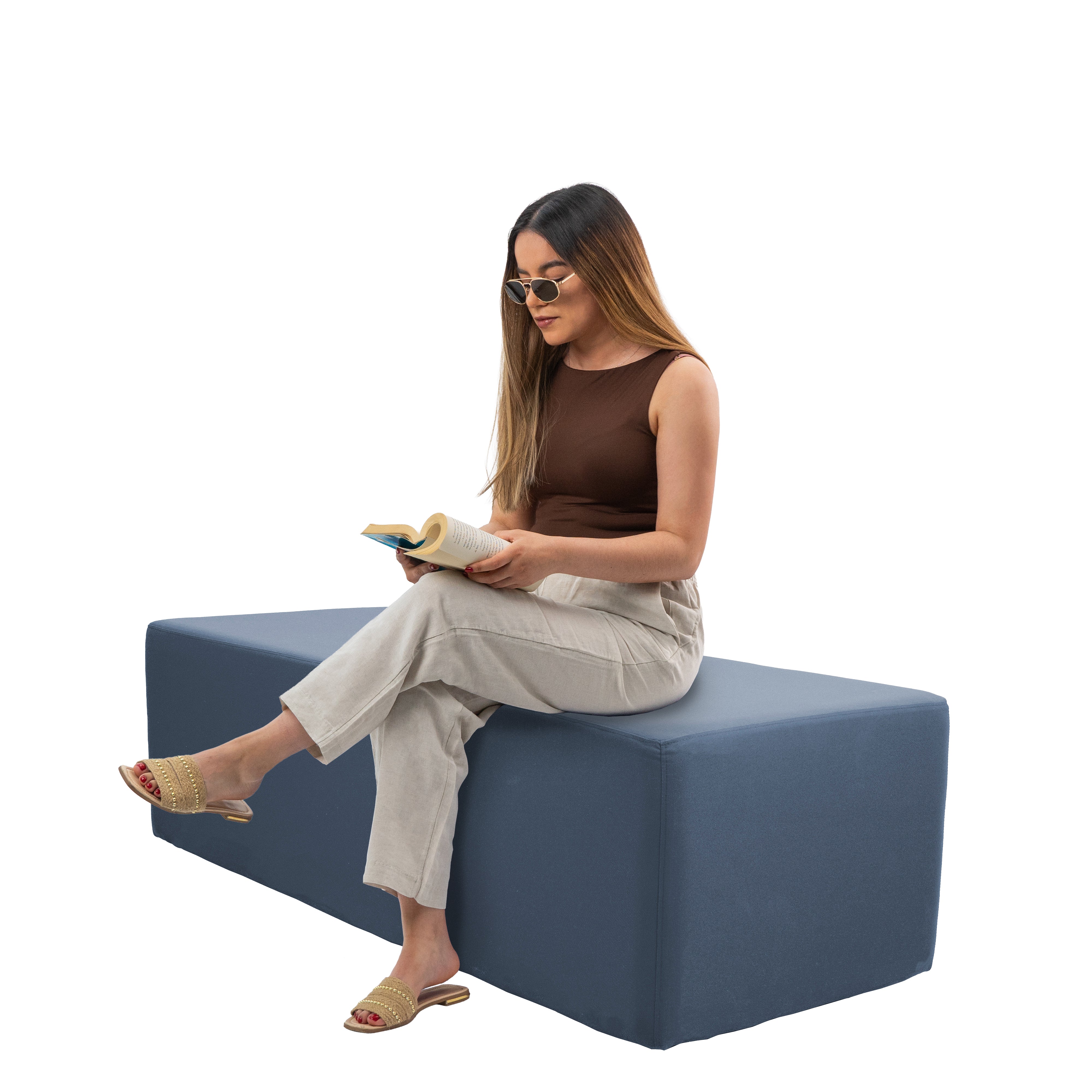 Outdoor 24" x 60" Rectangle Ottoman with Sunbrella®, 18" H - Canvas Haze