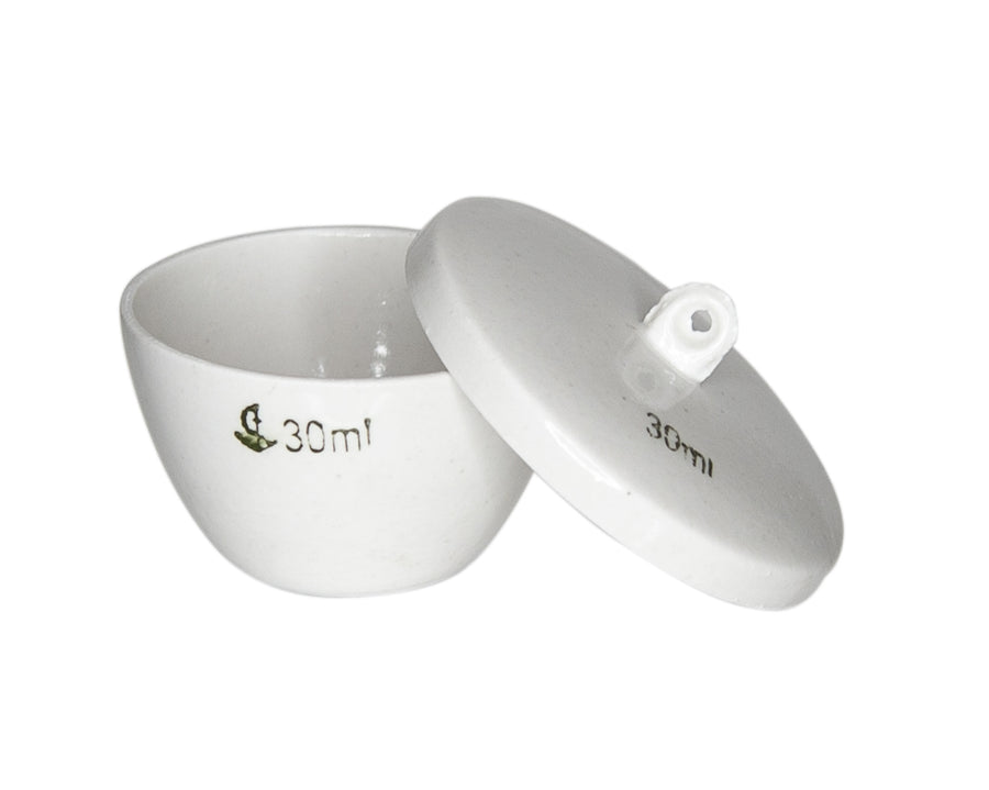 Crucible, Porcelain, Low-Form, 30ml, with Lid, Case of 200