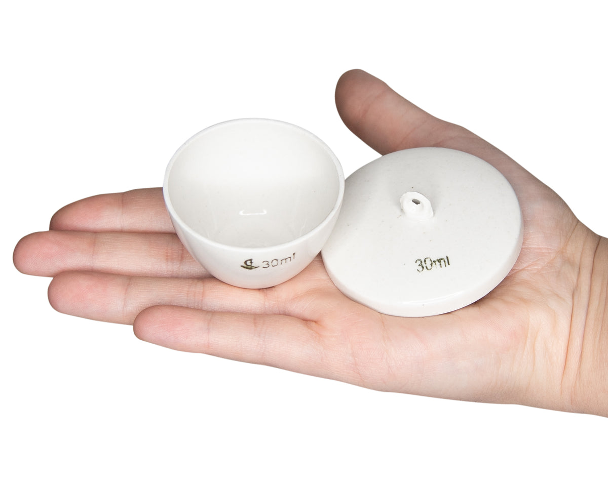 Crucible, Porcelain, Low-Form, 30ml, with Lid, Pack of 20