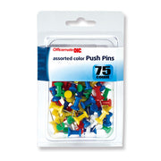 Push Pins, Assorted Colors, 75/Clamshell Pack