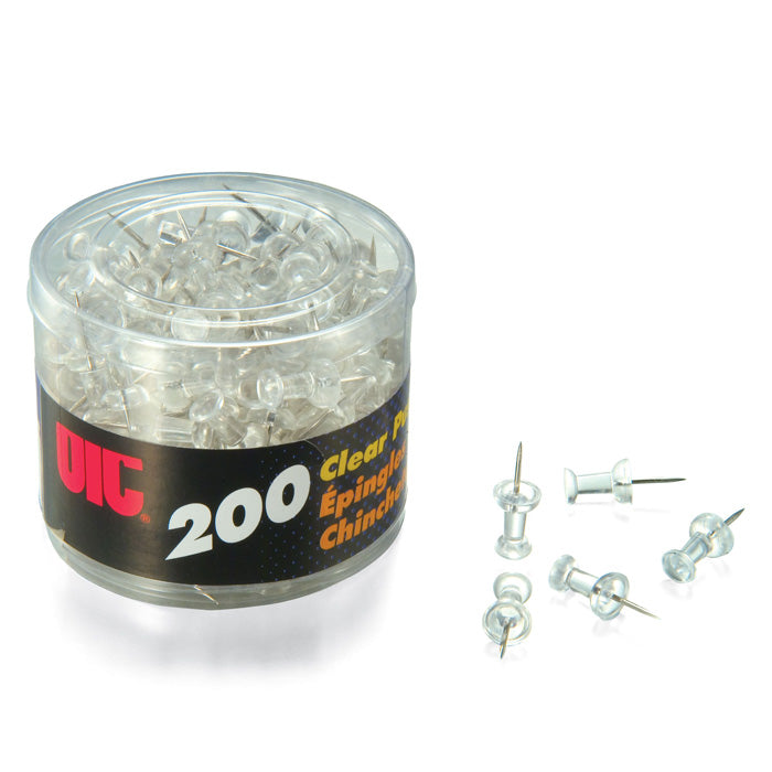 Push Pins, Clear, 200/Tub