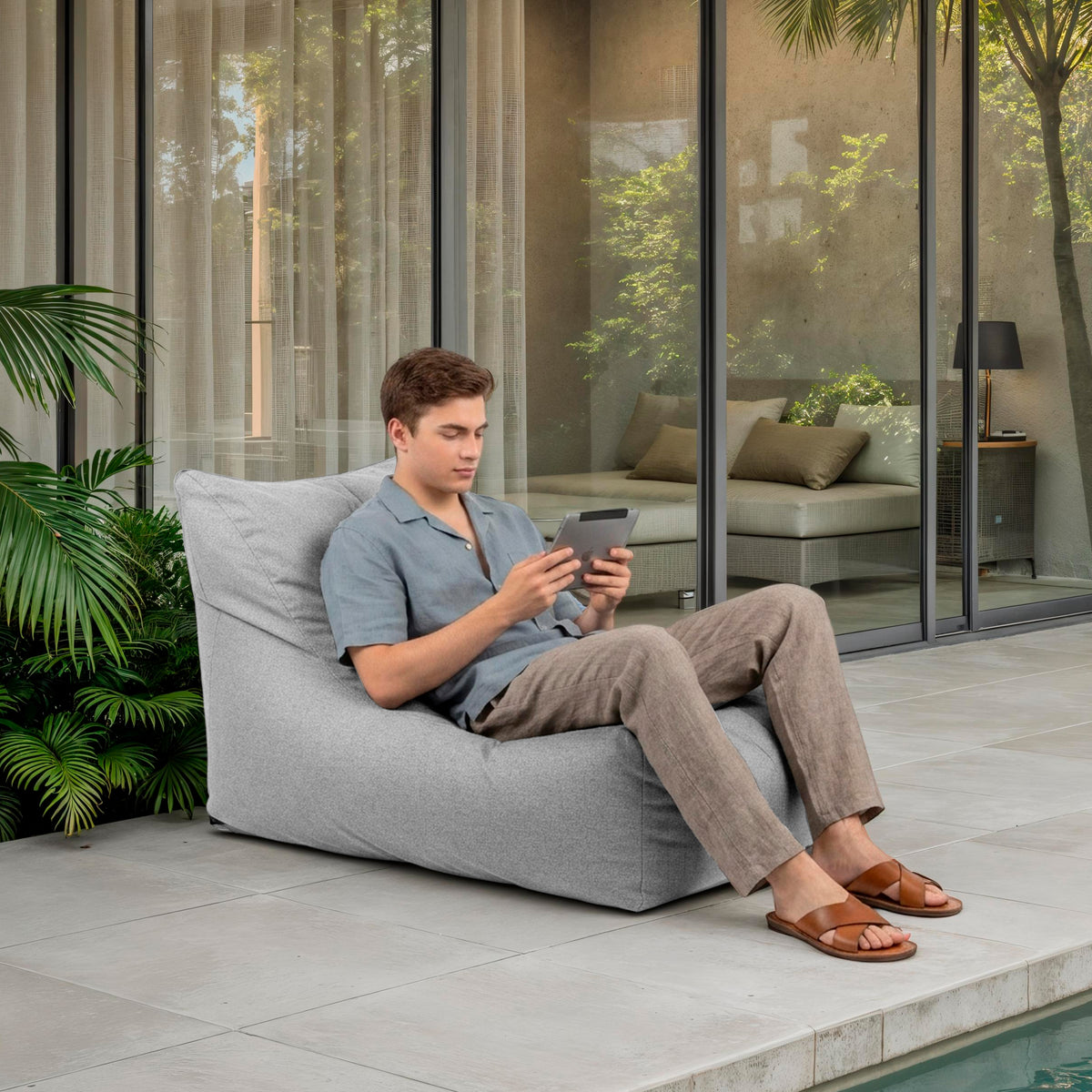Oudoor Bean Bag Lounger with Sunbrella - Canvas Granite