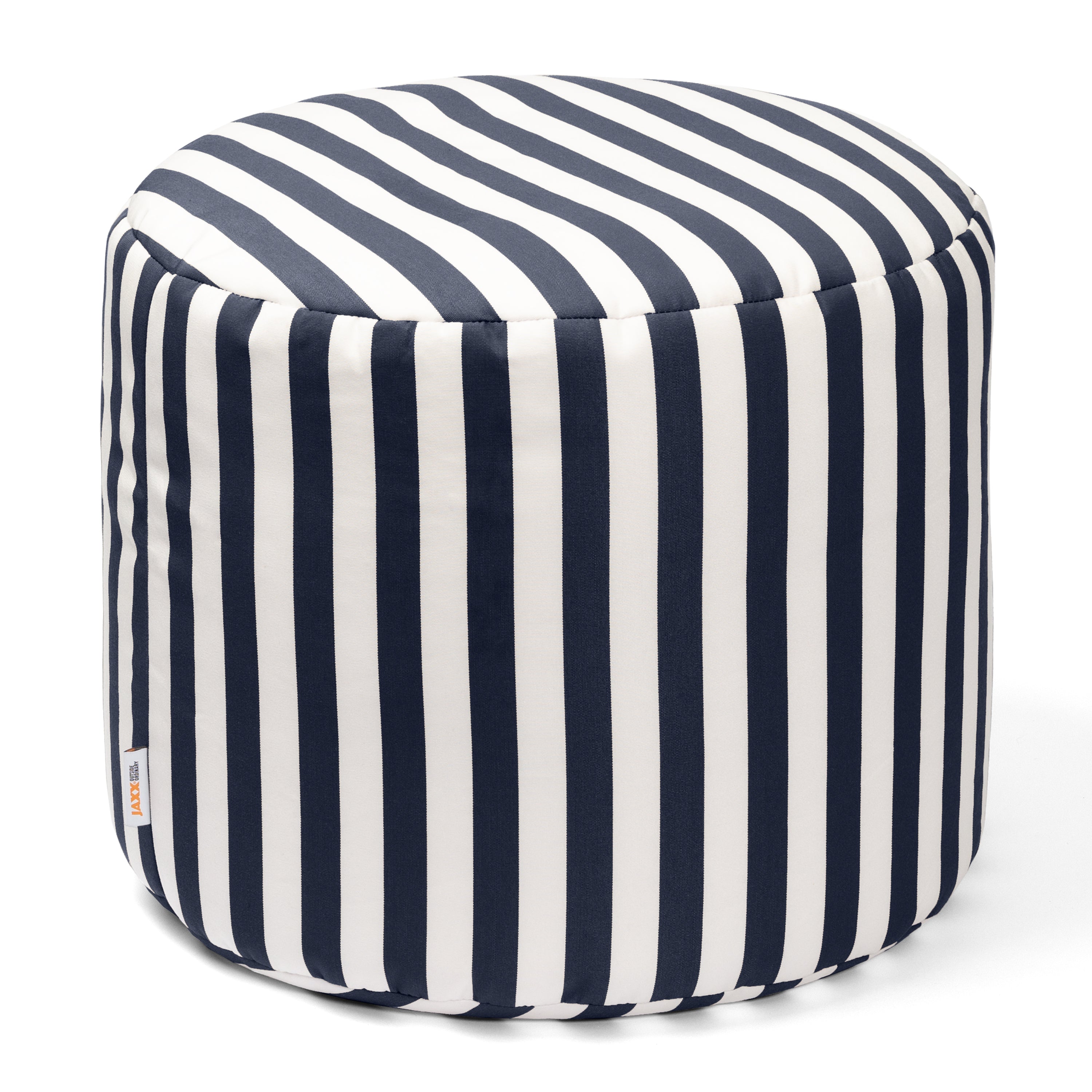 Jaxx Spring Indoor / Outdoor Bean Bag Pouf Ottoman, Navy Stripes