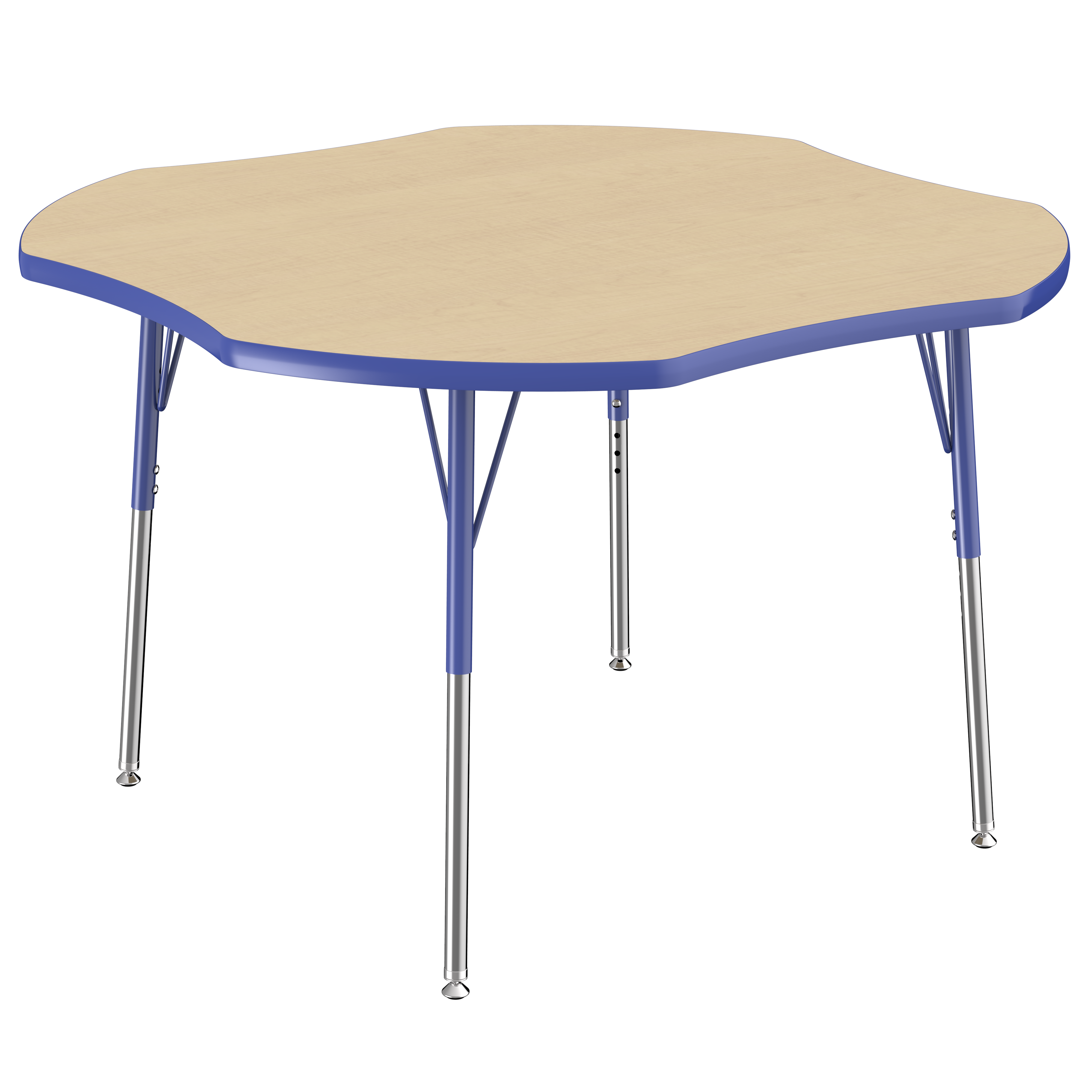 48" x 48" Clover T-Molding Activity Table with Adjustable Standard Swivel Glide Legs - Maple/Blue