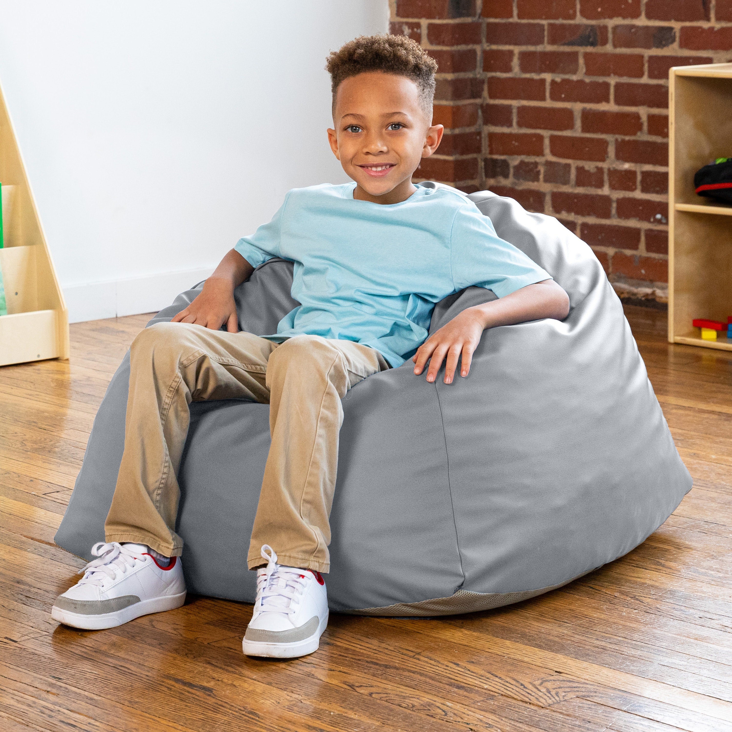 Jaxx Gumdrop Jr. Kids Bean Bag for Early Childhood & Educational Environments, Premium Vinyl - Submarine Grey