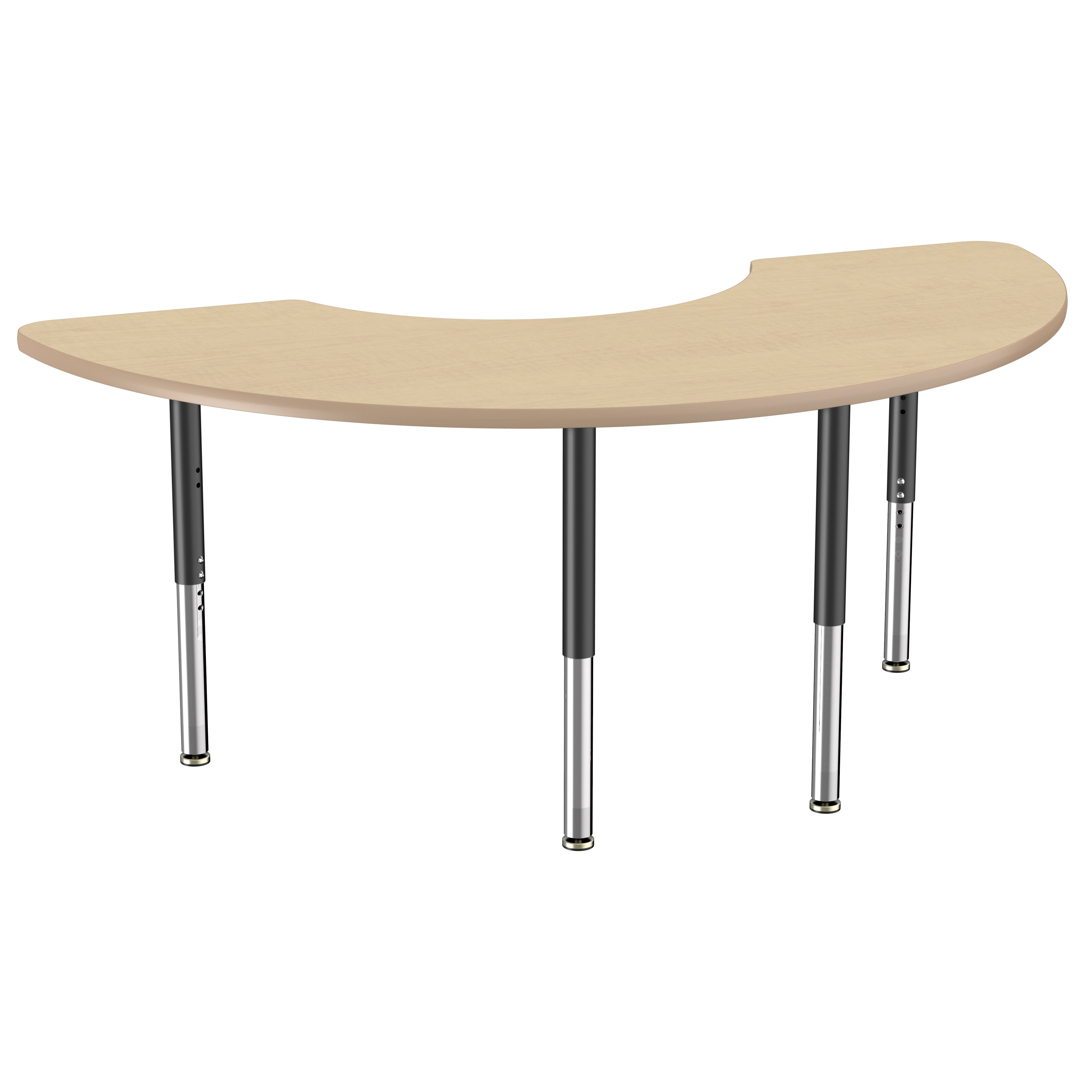 36" x 72" Half Moon Thermofused Activity Table with Adjustable Super Legs - Maple/Maple/Black