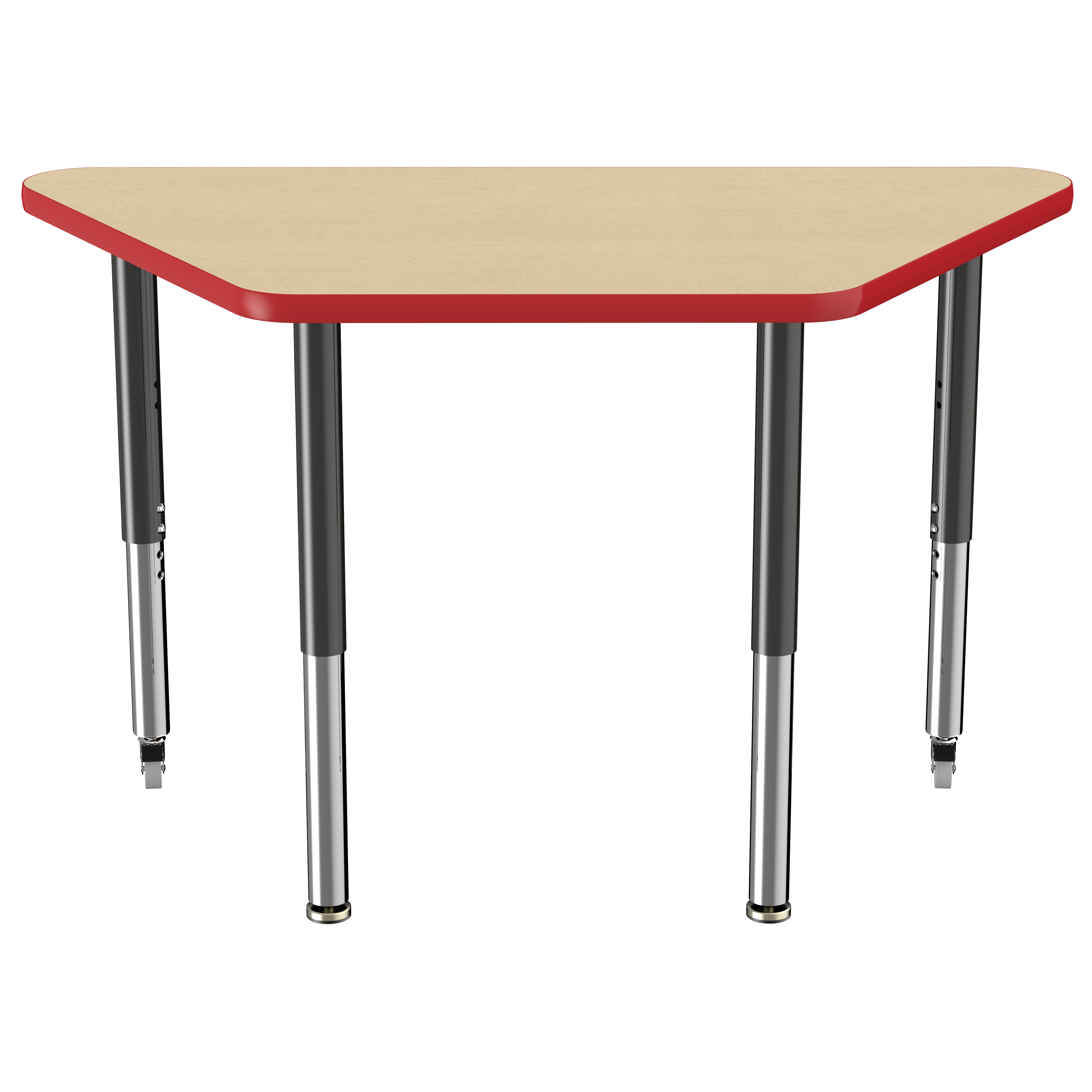 24" x 48" Trapezoid T-Molding Activity Table with Adjustable Super Legs - Maple/Red/Black
