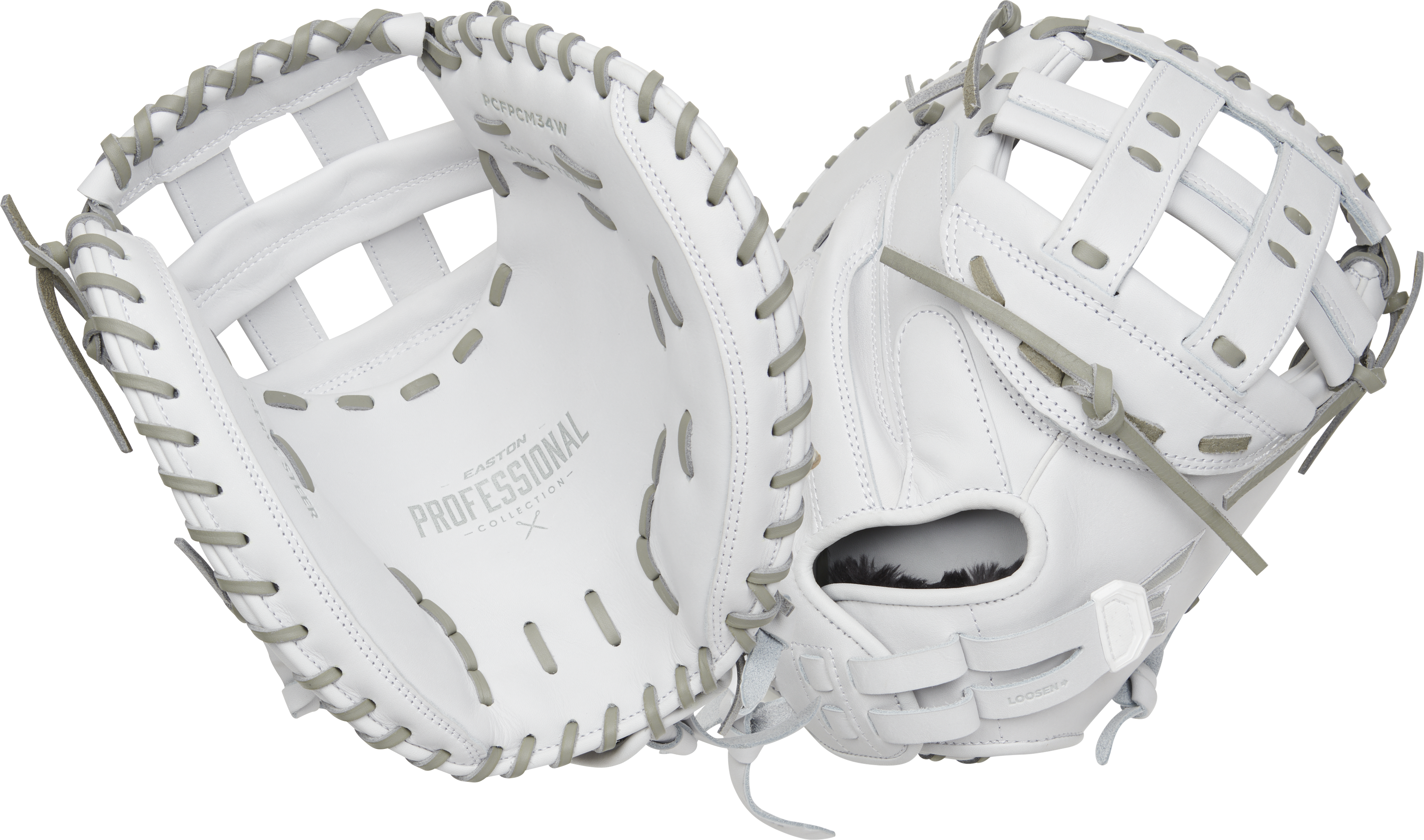 Easton Pro Collection Series Catchers Mitt 34-Inch Softball Glove  - Right Hand Thrower - White/Gray