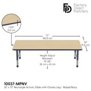 36" x 72" Rectangle T-Molding Activity Table with Adjustable Chunky Legs - Maple/Navy