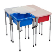 4 Station Square Sand and Water Table with Lids - Blue/Red