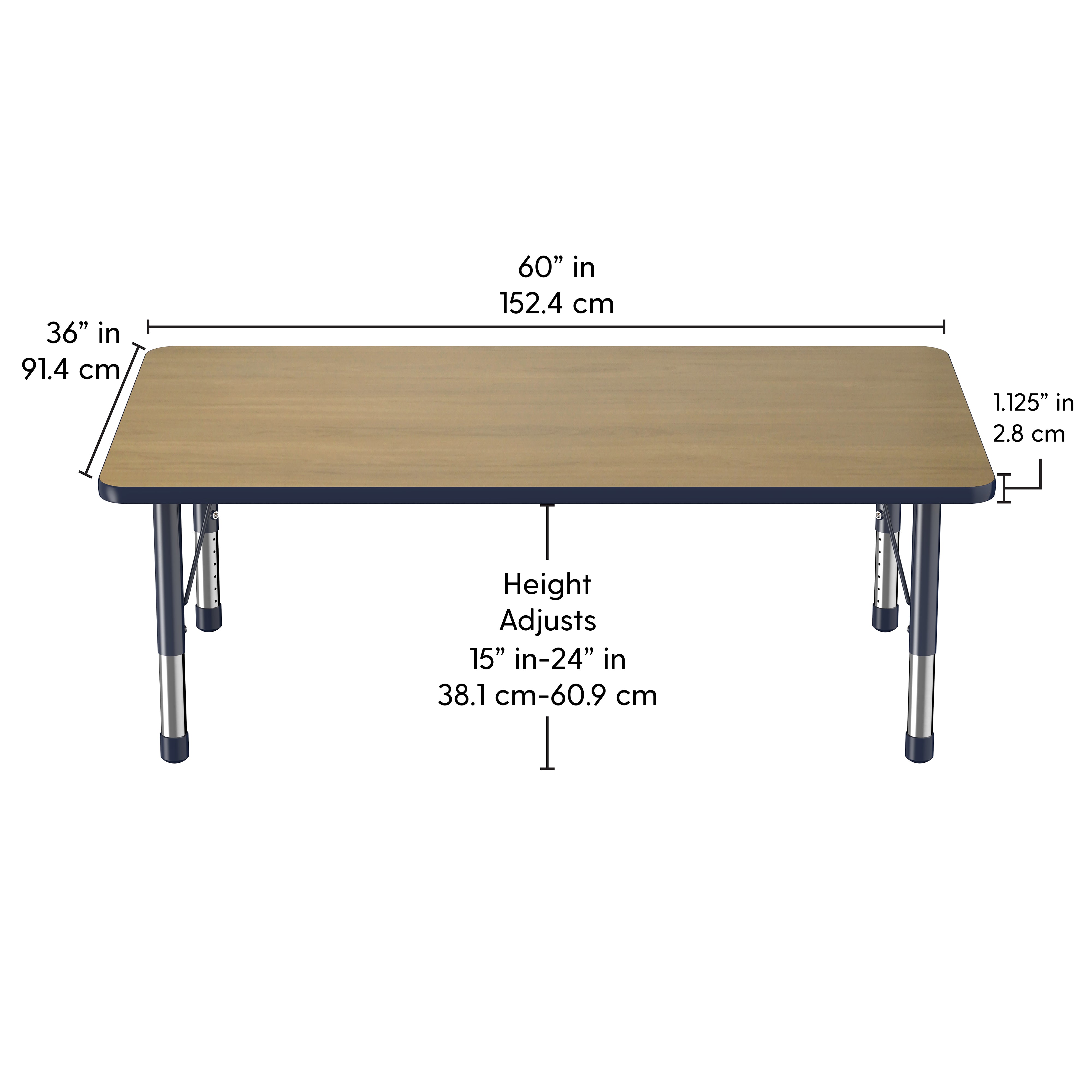 36" x 60" Rectangle T-Molding Activity Table with Adjustable Chunky Legs - Pasadena Oak/Navy