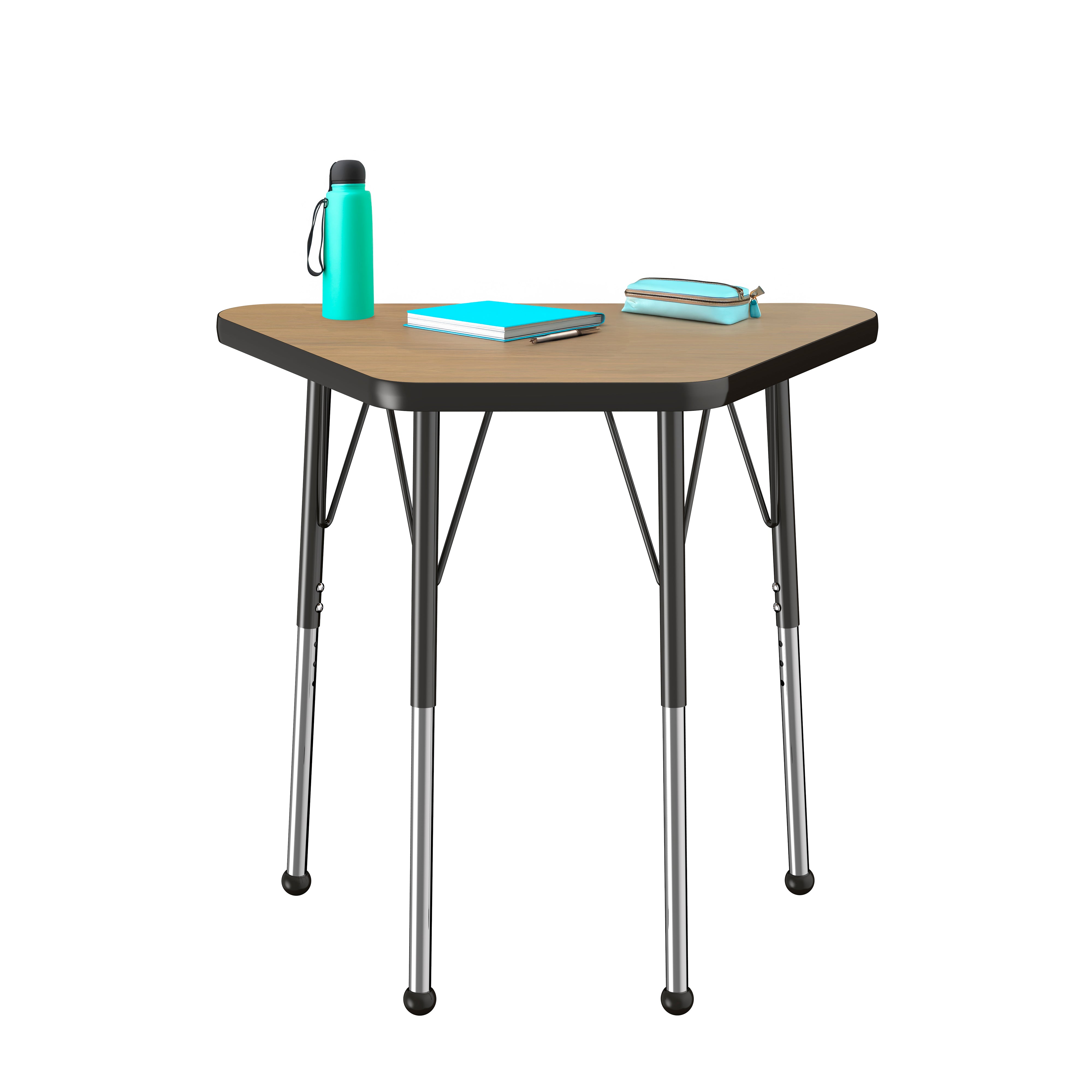 18" x 30" Trapezoid T-Molding Activity Table with Adjustable Standard Ball Glide Legs - Pasadena Oak/Black