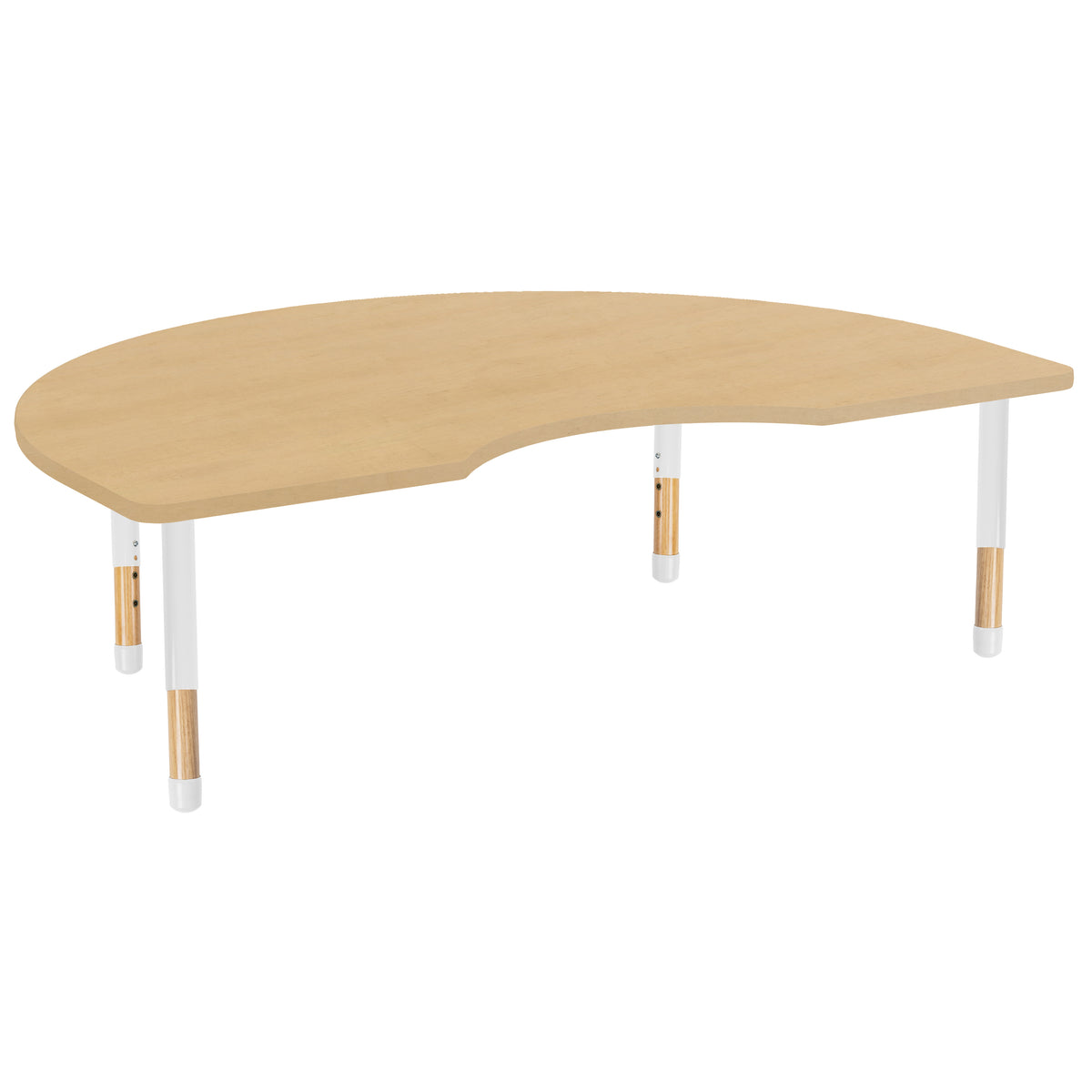 48" x 72" Kidney Thermofused Activity Table with Adjustable Chunky Wood Legs - Maple Grain/White/Natural