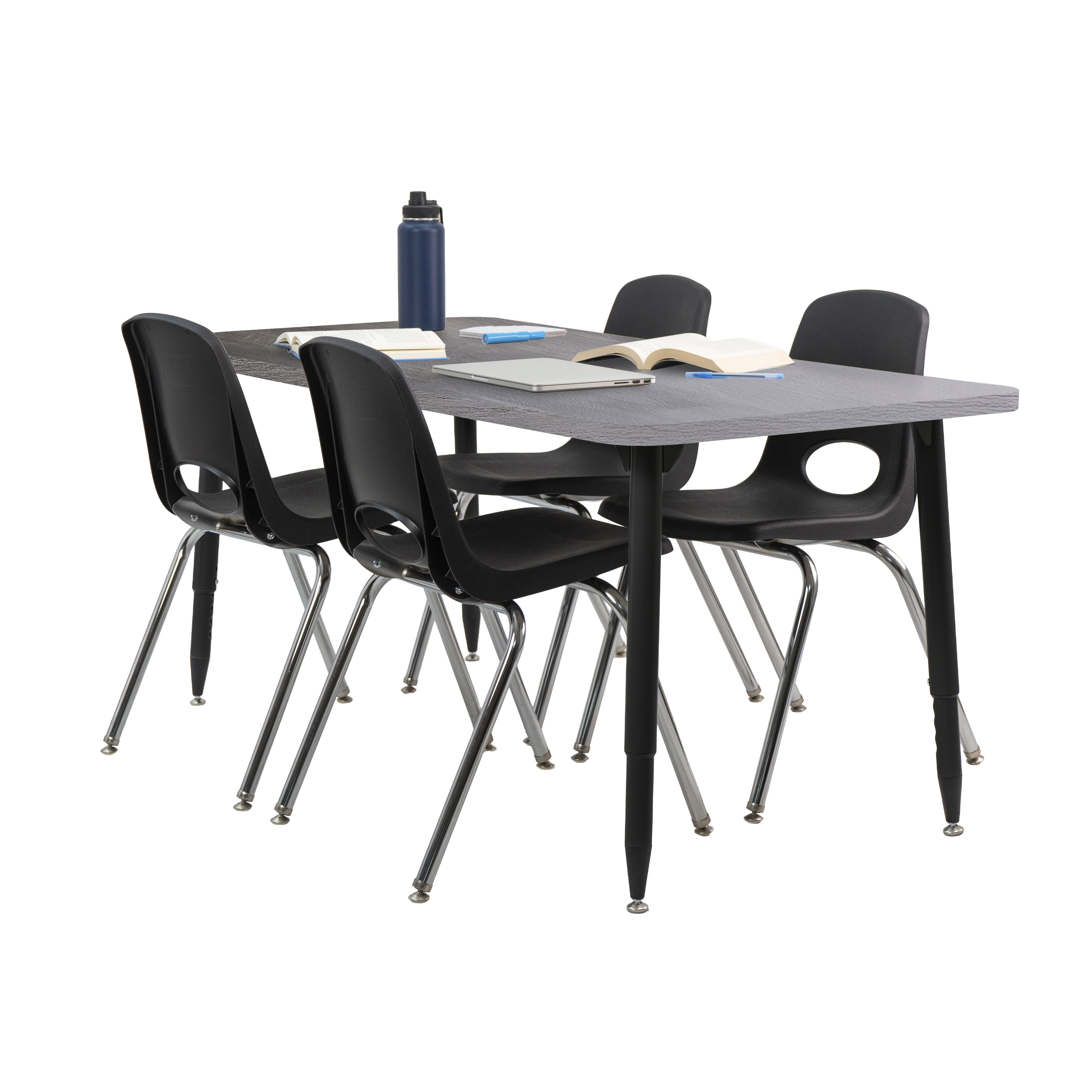 Adapte 30" x 60" Rectangle Woodgrain Activity Table with Adjustable Tapered Legs - Gray Wood/Black