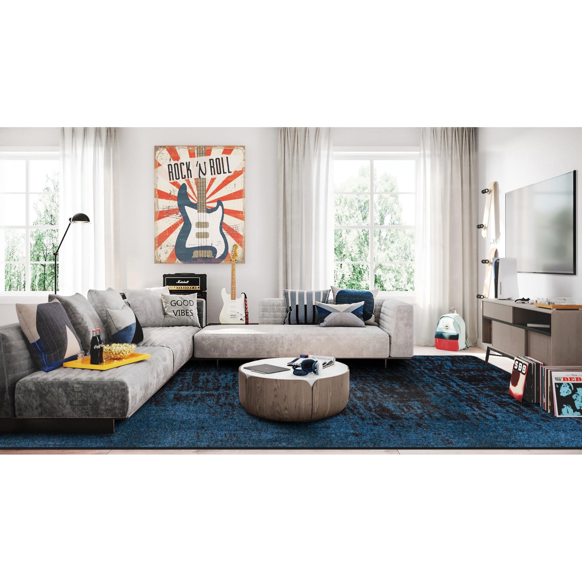 Coastal Canvas 5'4" x 7'8" area rug in color Deep Water