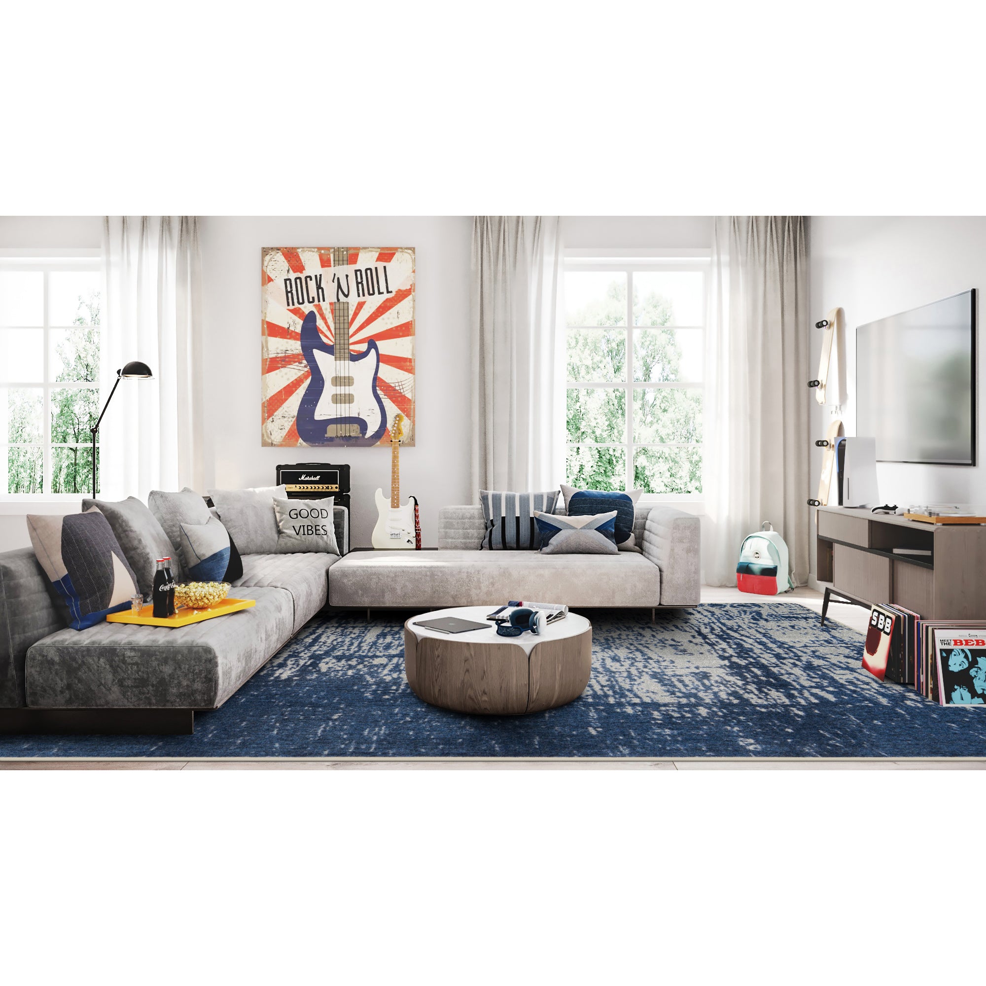 Coastal Canvas 10'9" x 13'2" area rug in color High Tide