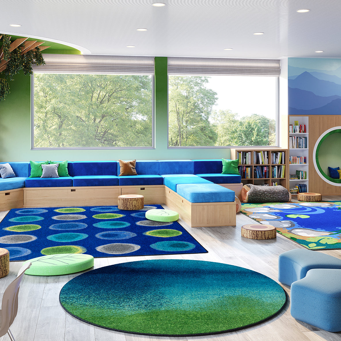 Colorwash 7'7" Round area rug in color Marine