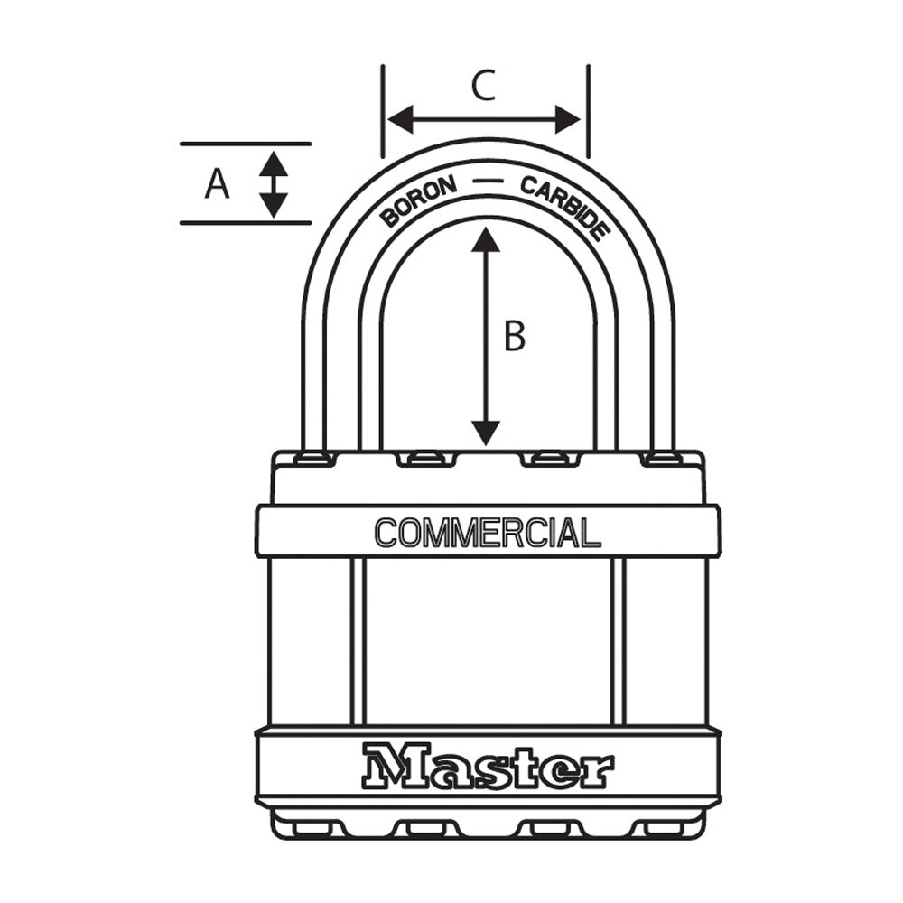 1-3/4in (44mm) Wide Commercial Magnum Laminated Steel padlock with Stainless Steel Body Cover, 2-1/2in (64mm) Shackle, Keyed Alike