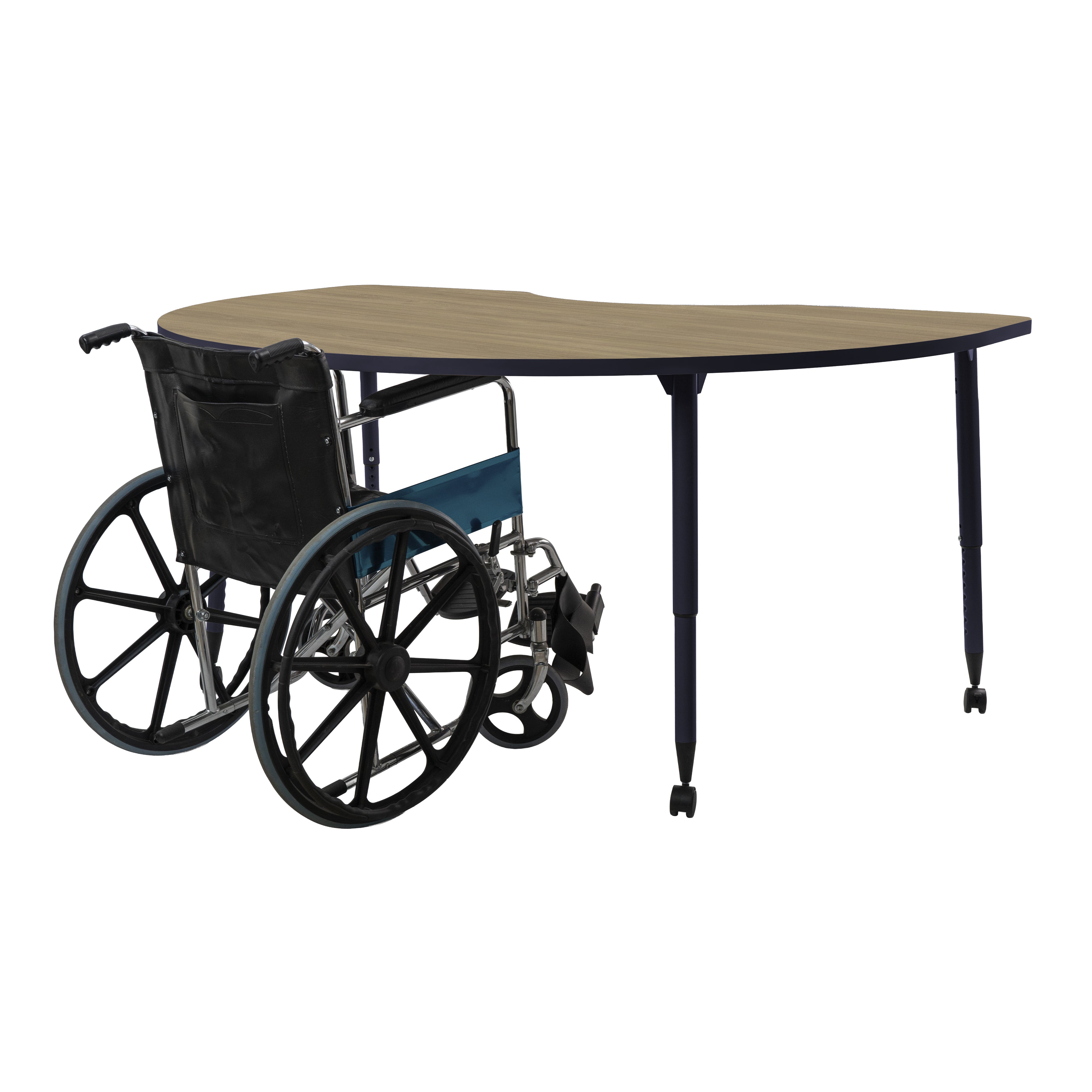 Adapte 48" x 72" Kidney Thermofused Activity Table with Adjustable Tapered Legs - Pasadena Oak/Navy