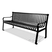 6' Courtyard Commercial Slatted Steel Bench w/ Backrest, Powder Coated (Black)