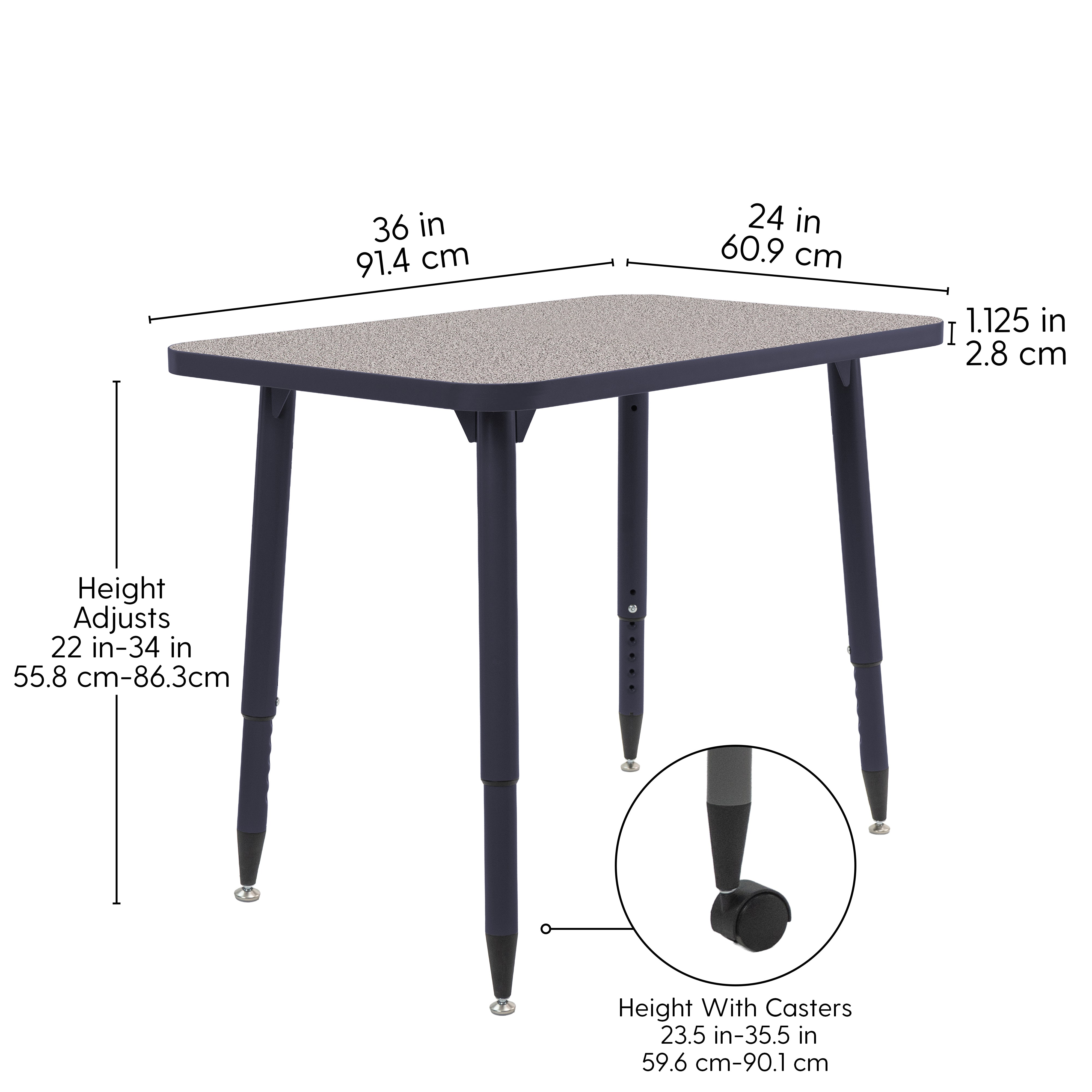 Adapte 24" x 36" Rectangle Thermofused Activity Table with Adjustable Tapered Legs - Gray/Navy