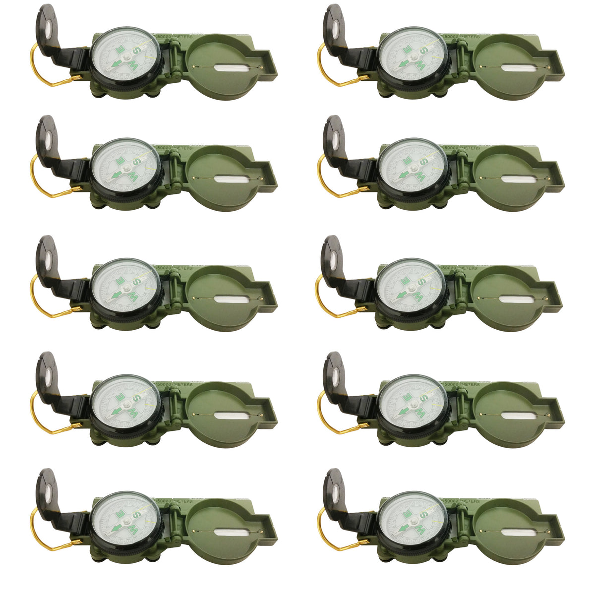 Compass, Lensatic Military Style, 45mm Diameter, Pack of 10