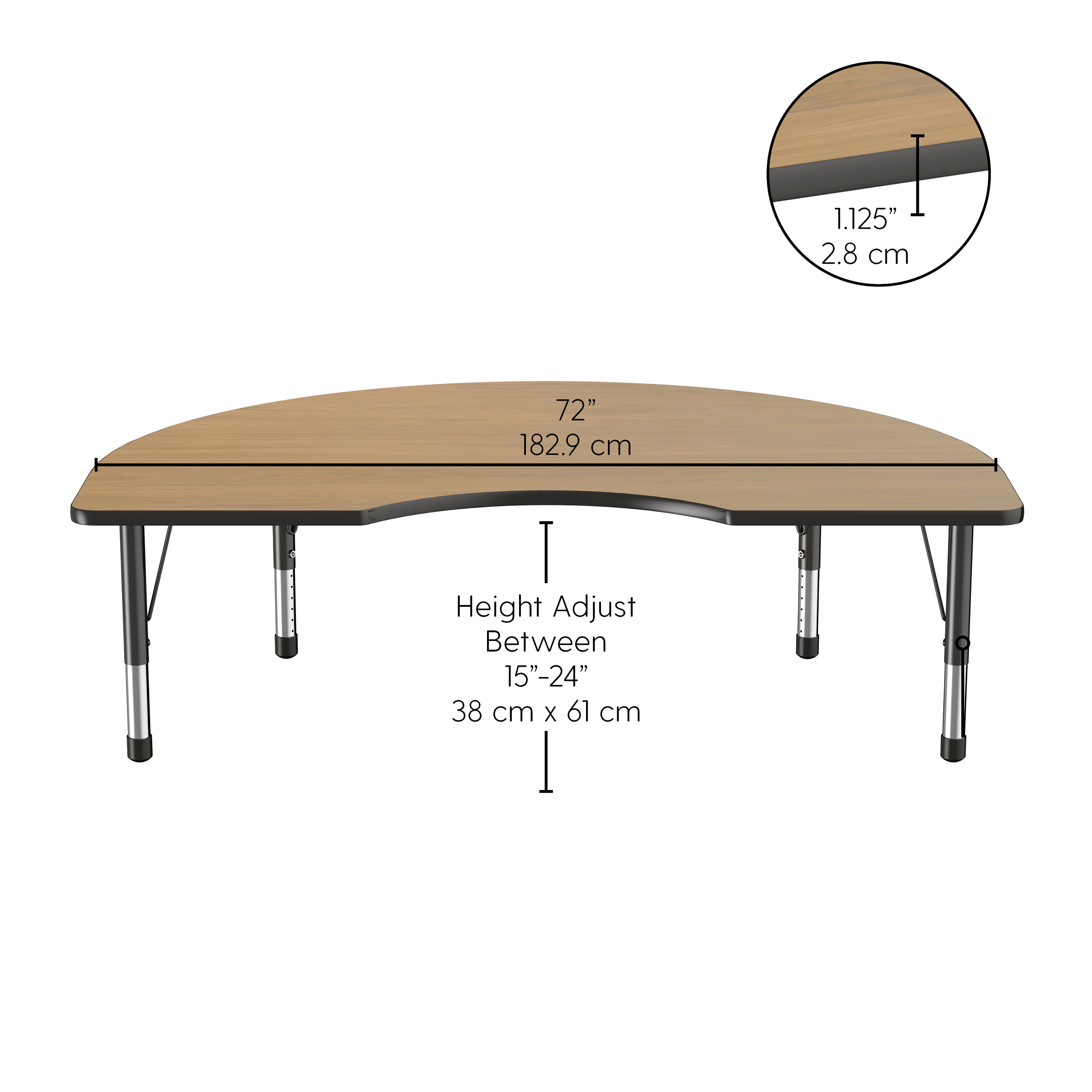 48" x 72" Kidney T-Molding Activity Table with Adjustable Chunky Legs - Pasadena Oak/Black