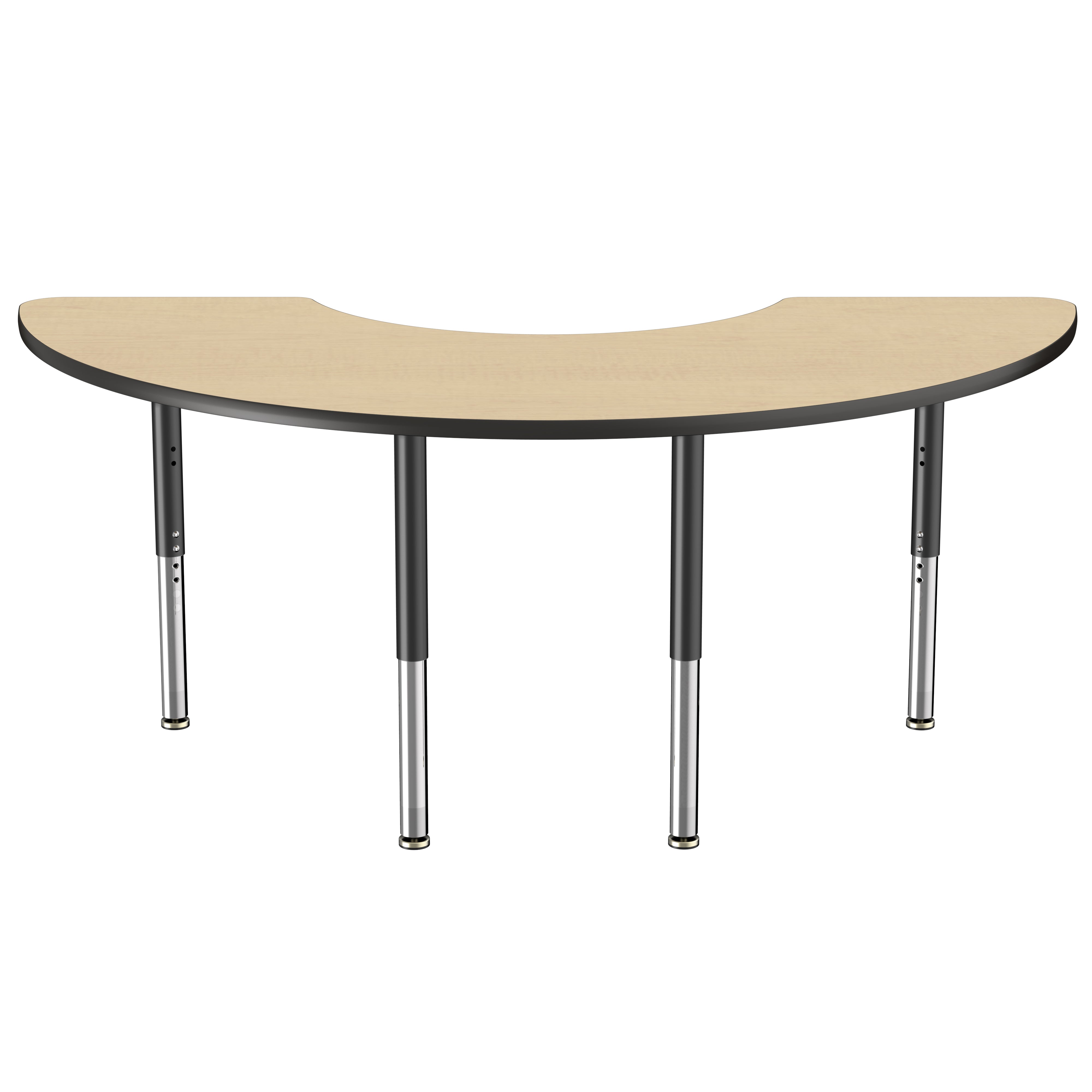 36" x 72" Half Moon Thermofused Activity Table with Adjustable Super Legs - Maple/Black