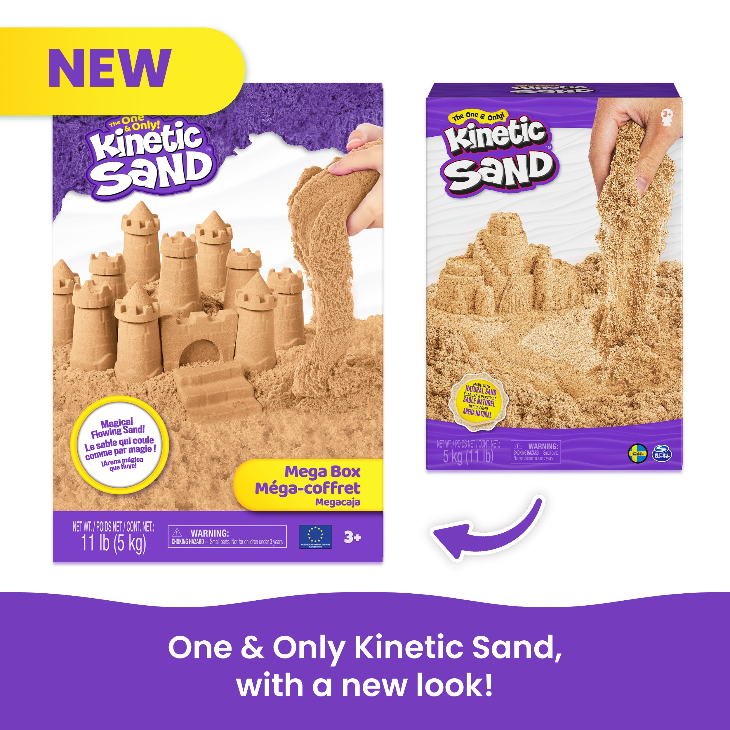 Kinetic Sand, 11lb 5kg Natural Brown Play Sand, Mega Box for Arts and Crafts, Sandbox Packaging May Vary, Moldable Sensory Toys for Ages 3 and up