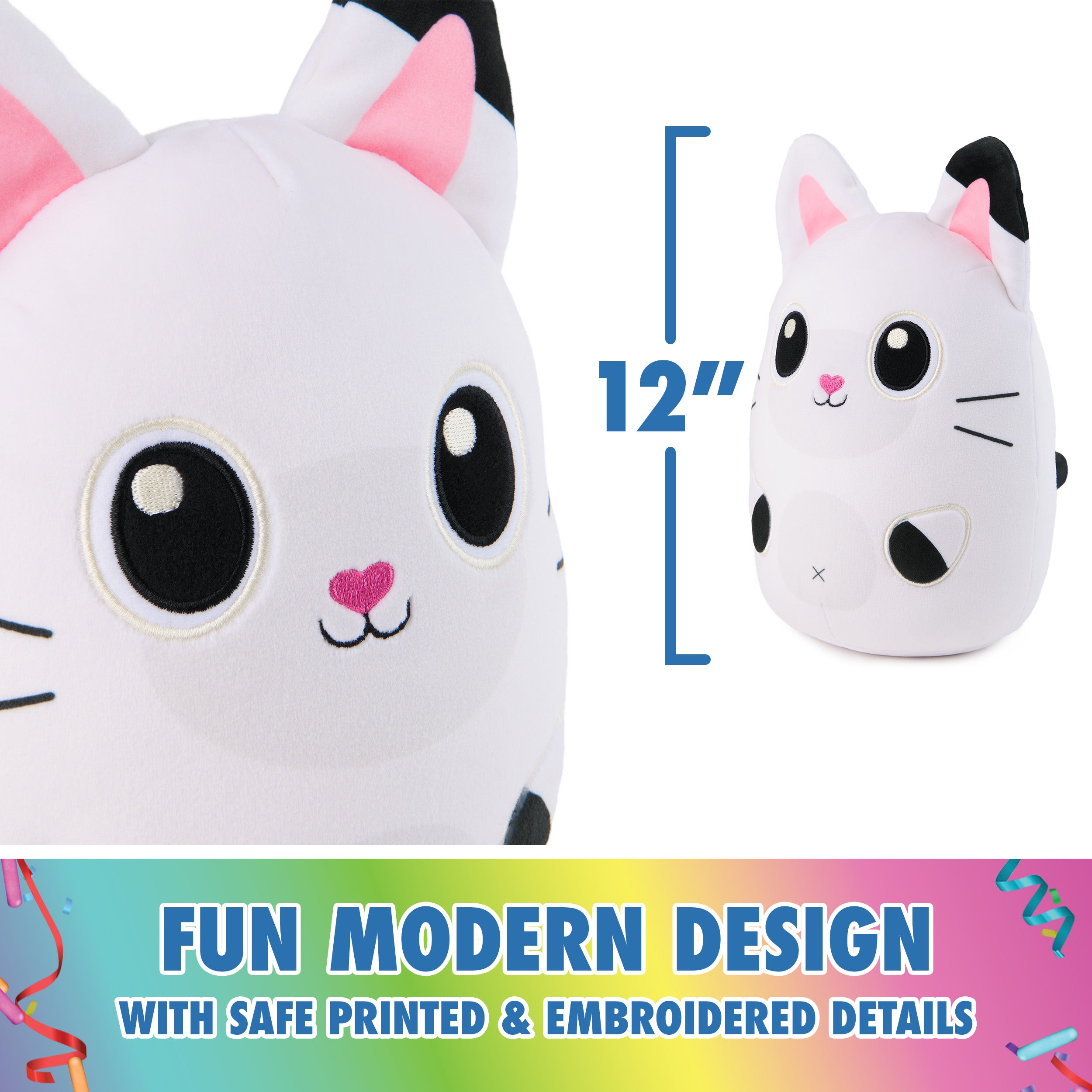 Gabby’s Dollhouse Official Pandy Paws Squishy Plush Toy, Cat Stuffed Animal, Squishy Toys for Ages 1 & Up, White, 12”